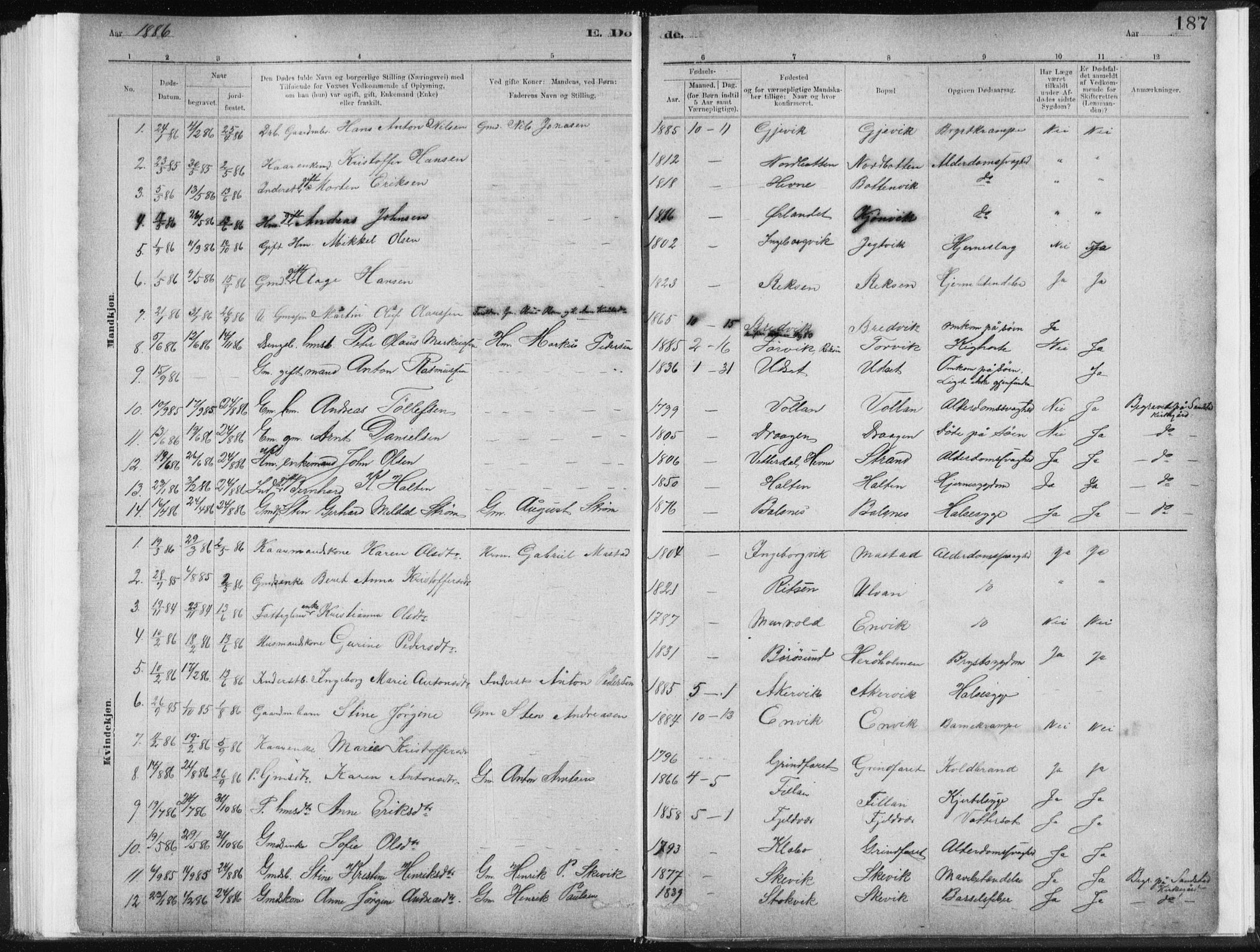 Ministerialprotokoller, klokkerbøker og fødselsregistre - Sør-Trøndelag, SAT/A-1456/637/L0558: Parish register (official) no. 637A01, 1882-1899, p. 187