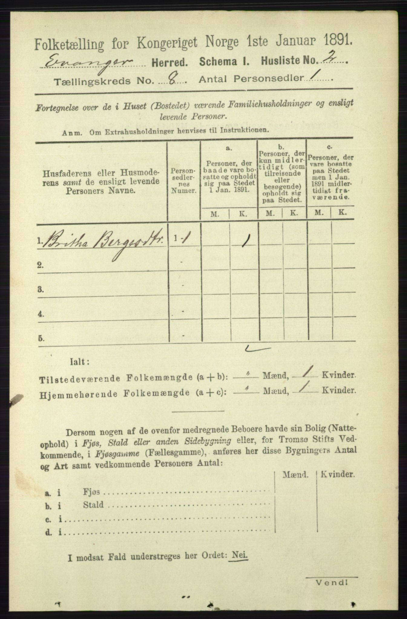 RA, 1891 census for 1237 Evanger, 1891, p. 2248
