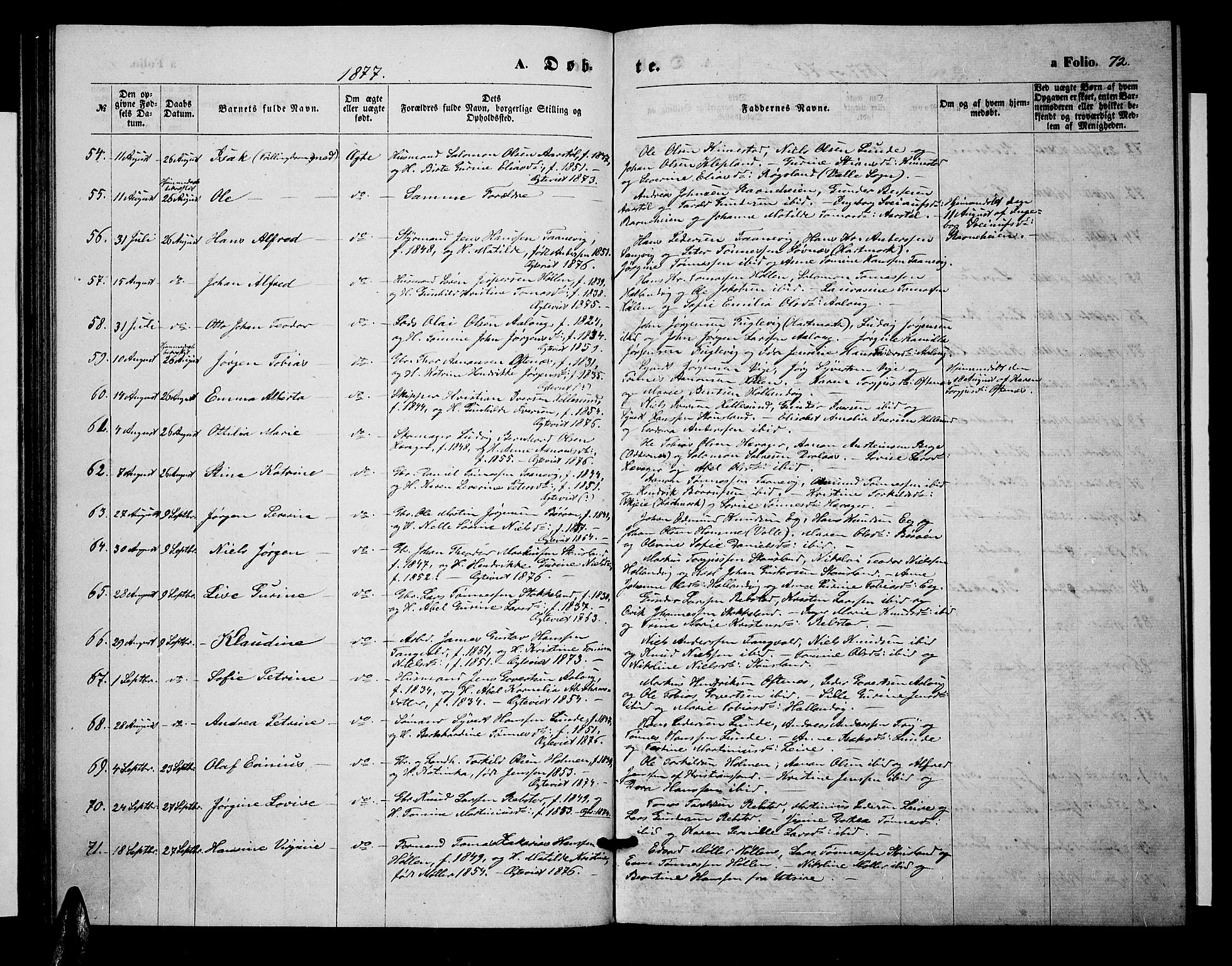 Søgne sokneprestkontor, SAK/1111-0037/F/Fb/Fbb/L0004: Parish register (copy) no. B 4, 1864-1883, p. 72