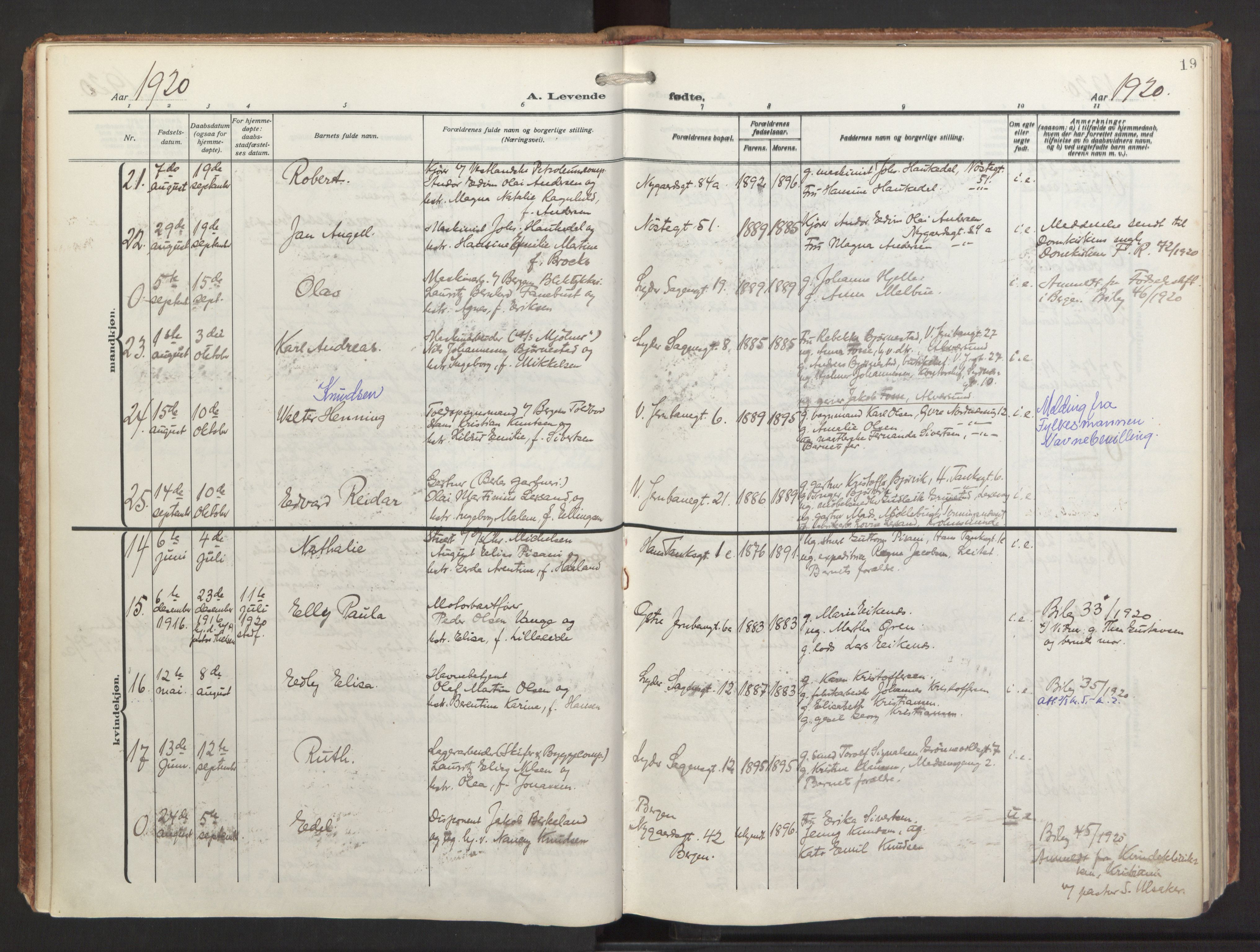 St. Jacob sokneprestembete, SAB/A-78001/H/Haa/L0001: Parish register (official) no. A 1, 1917-1952, p. 19