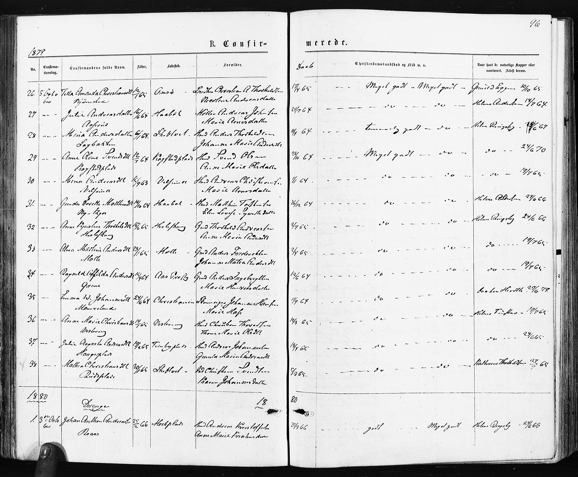 Spydeberg prestekontor Kirkebøker, SAO/A-10924/F/Fa/L0007: Parish register (official) no. I 7, 1875-1885, p. 96