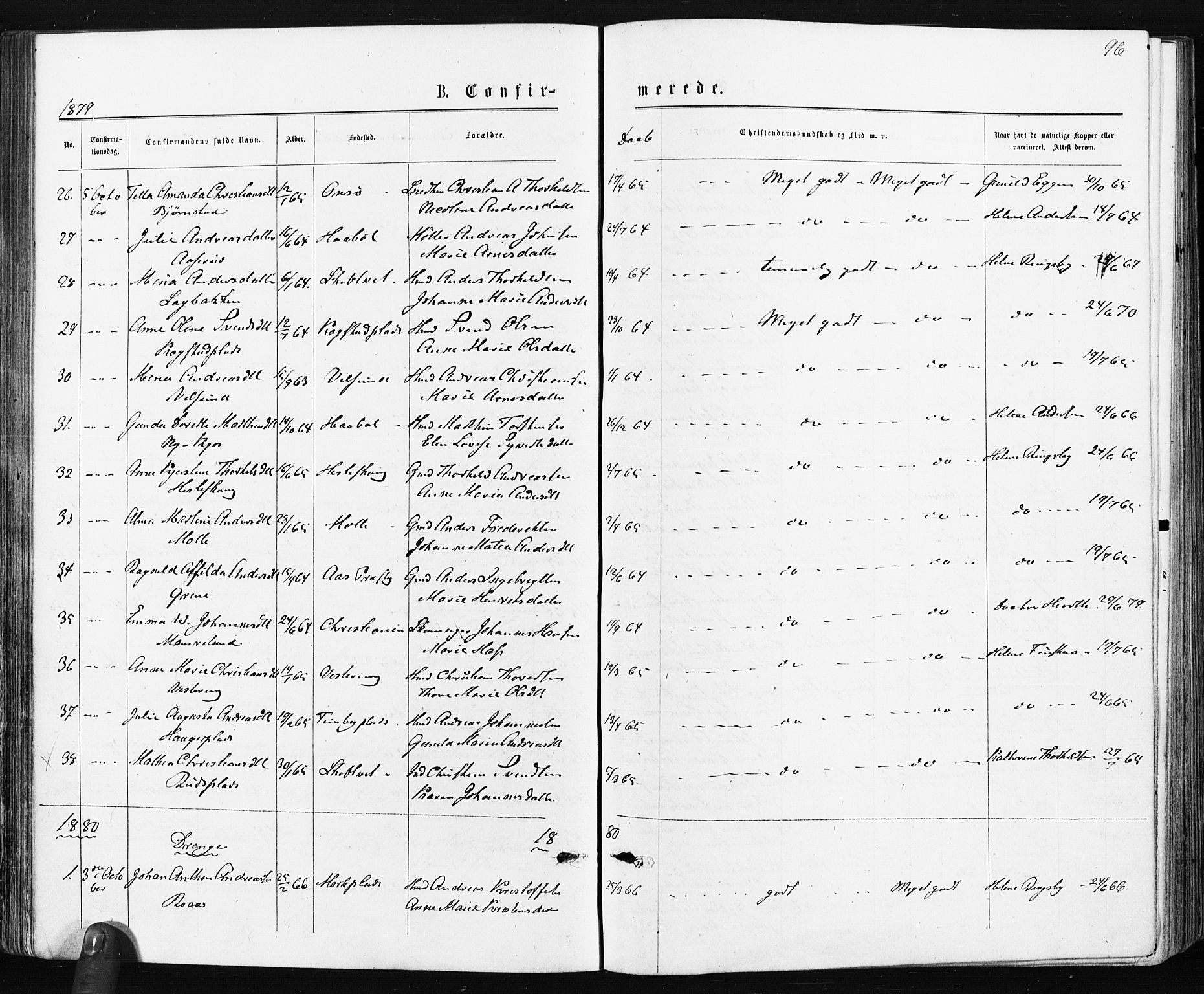Spydeberg prestekontor Kirkebøker, AV/SAO-A-10924/F/Fa/L0007: Parish register (official) no. I 7, 1875-1885, p. 96