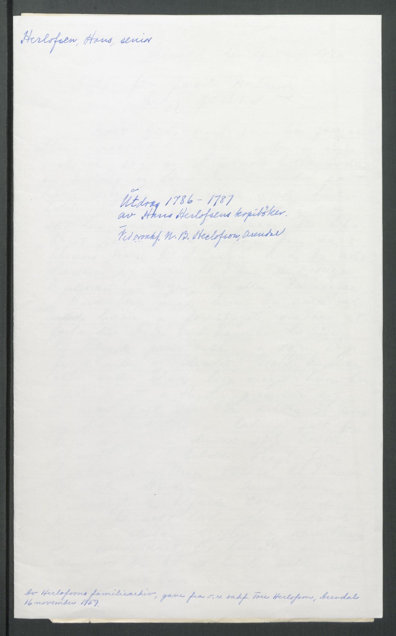 Samling av forretningsarkiv. A-Å, AAKS/PA-1060/F/Fa/L0125: Herlofson,Hans. Kopibok, 1785-1787, p. 5
