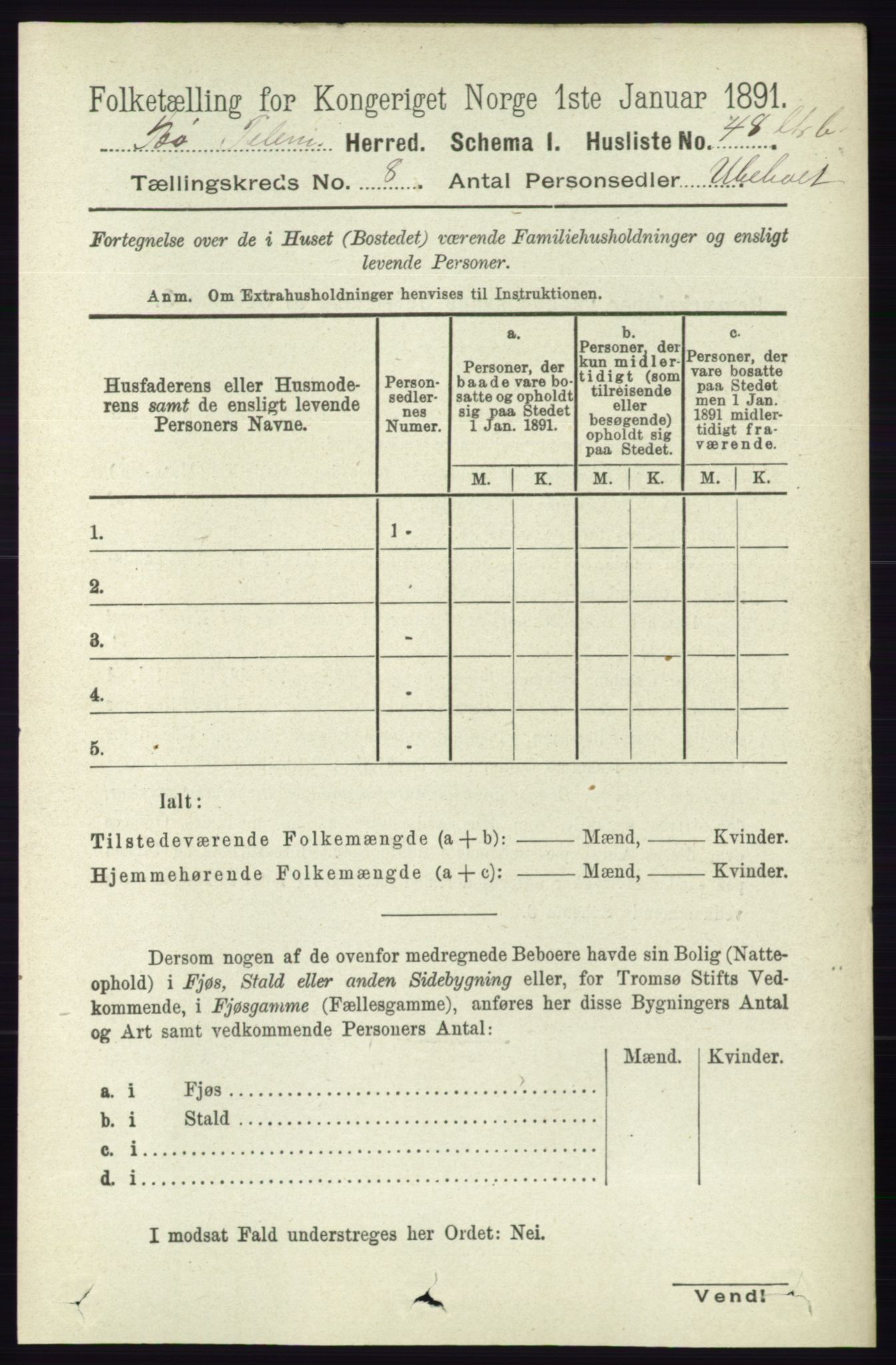 RA, 1891 census for 0821 Bø, 1891, p. 2554