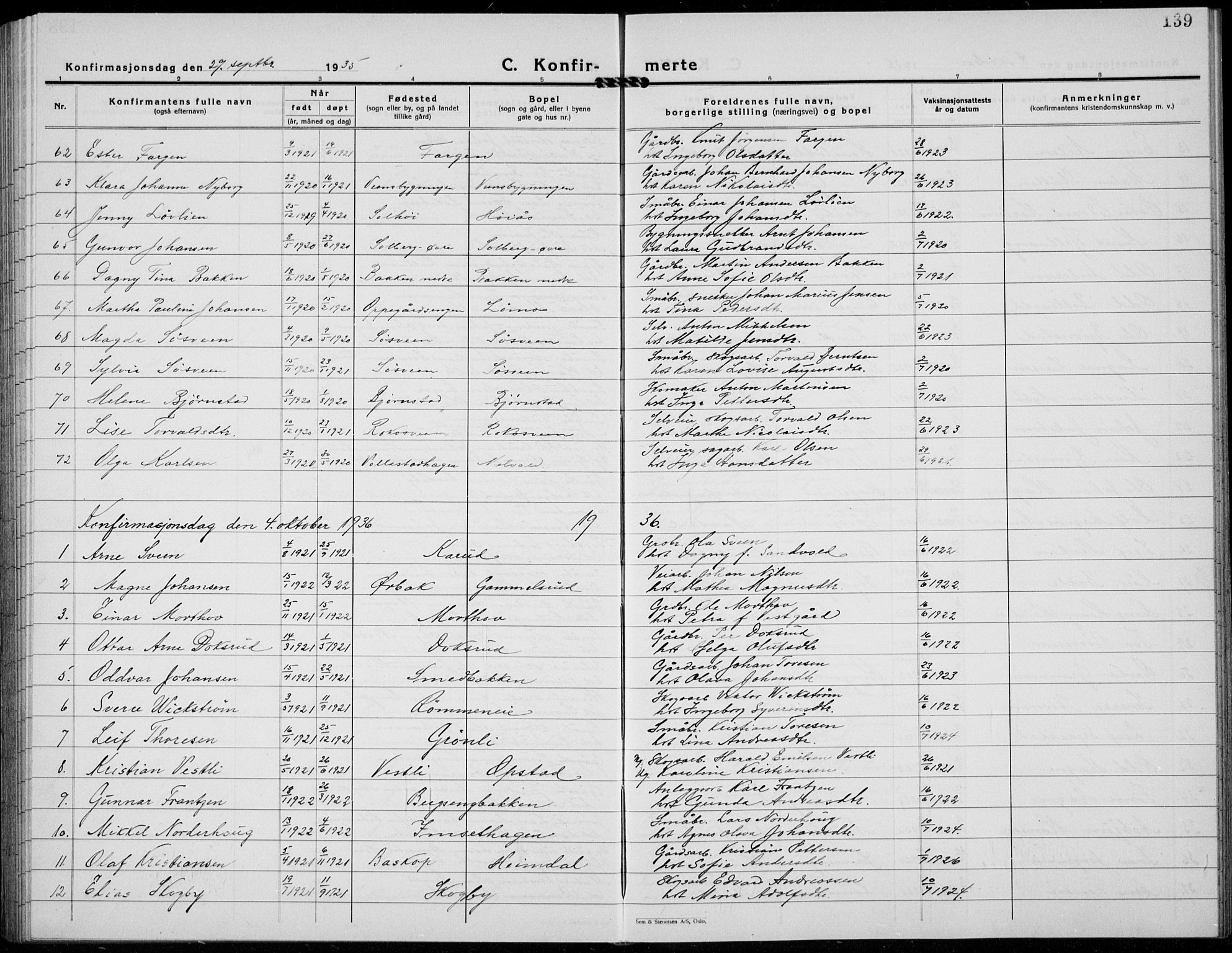 Løten prestekontor, AV/SAH-PREST-022/L/La/L0009: Parish register (copy) no. 9, 1930-1939, p. 139
