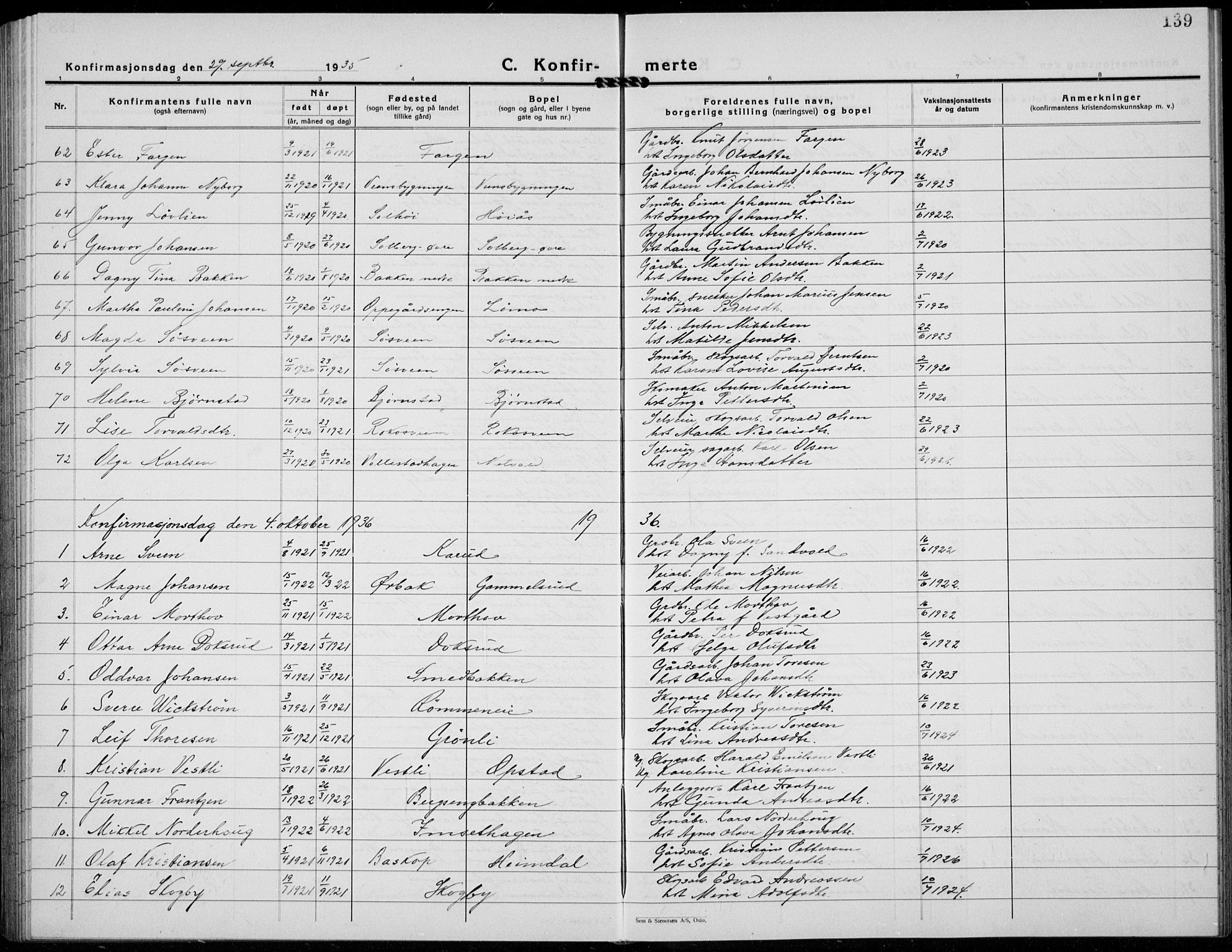 Løten prestekontor, SAH/PREST-022/L/La/L0009: Parish register (copy) no. 9, 1930-1939, p. 139