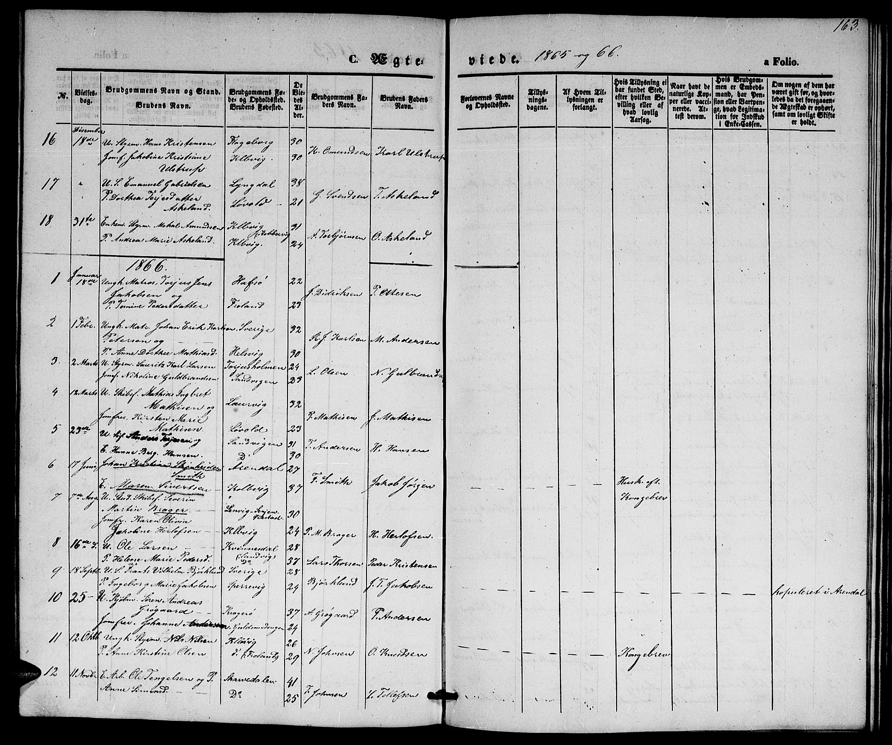 Hisøy sokneprestkontor, AV/SAK-1111-0020/F/Fb/L0001: Parish register (copy) no. B 1, 1849-1872, p. 163