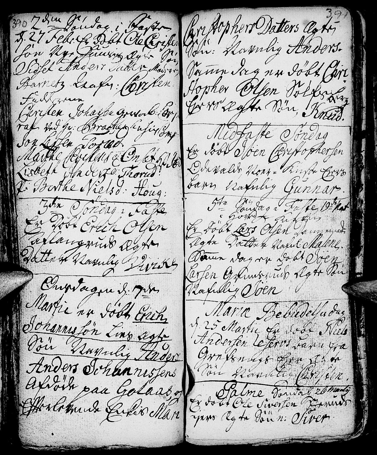 Nes prestekontor, Hedmark, AV/SAH-PREST-020/L/La/L0001: Parish register (copy) no. 1, 1663-1784, p. 390-391