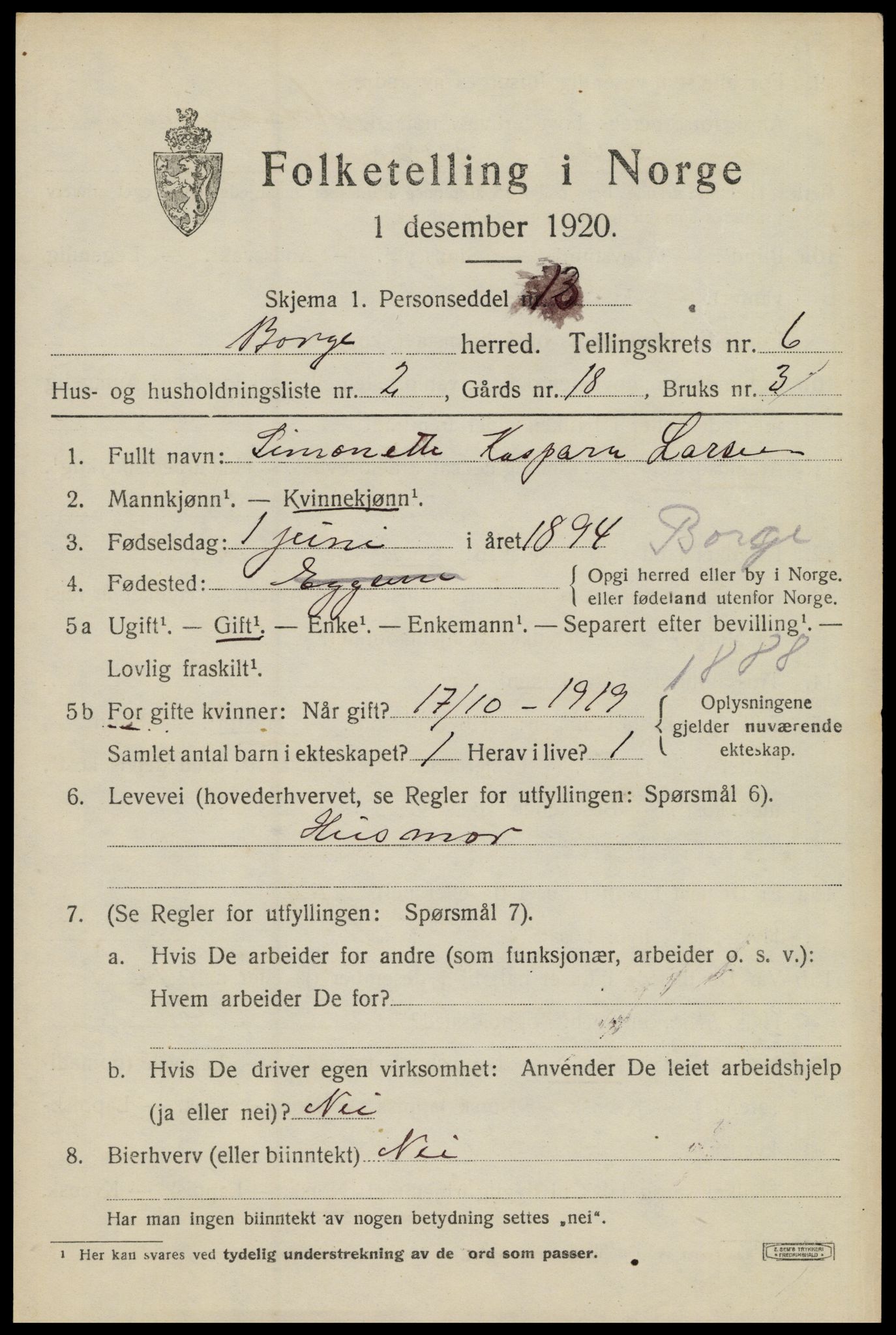 SAT, 1920 census for Borge, 1920, p. 5719