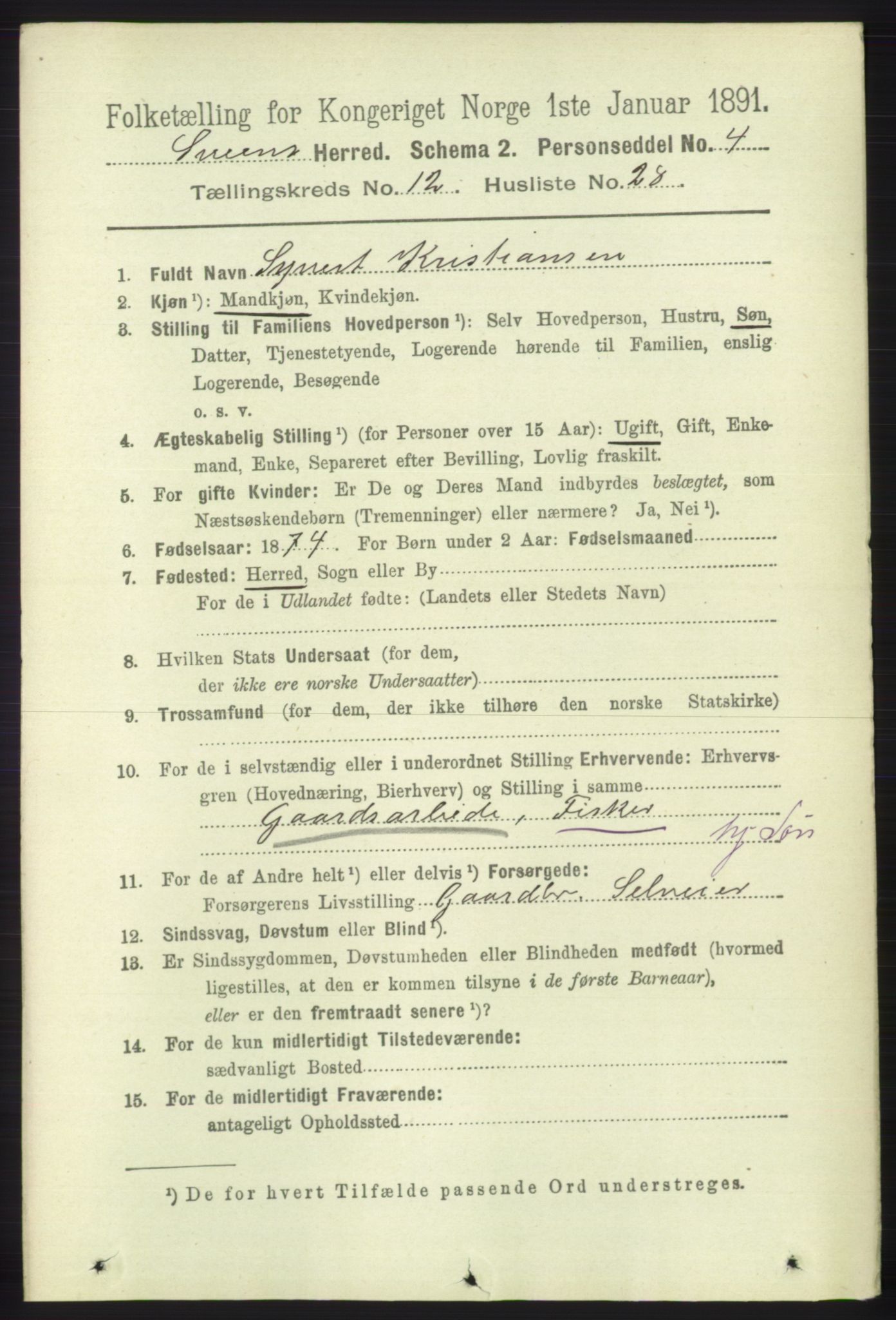 RA, 1891 census for 1216 Sveio, 1891, p. 3557