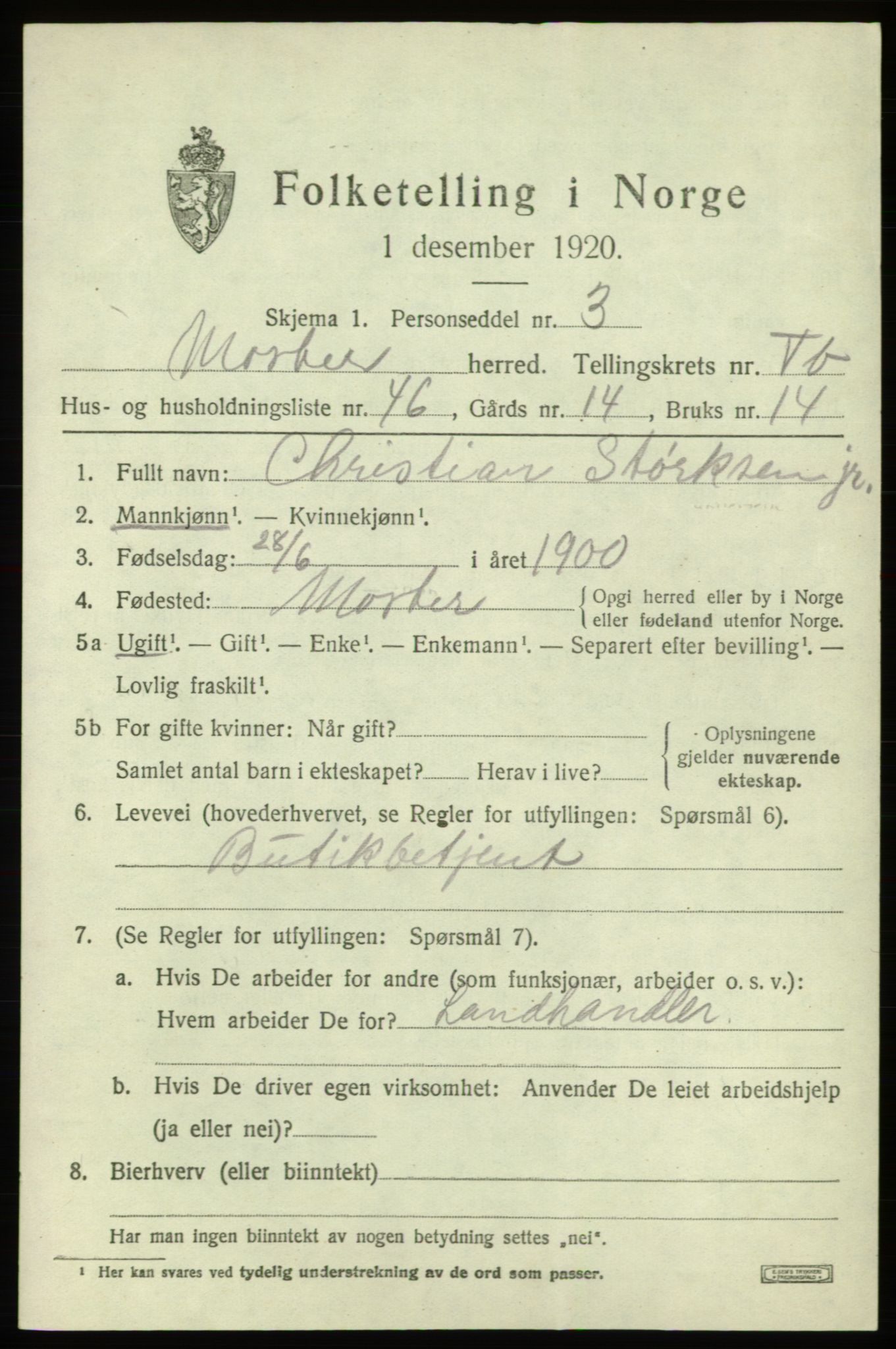 SAB, 1920 census for Moster, 1920, p. 2443