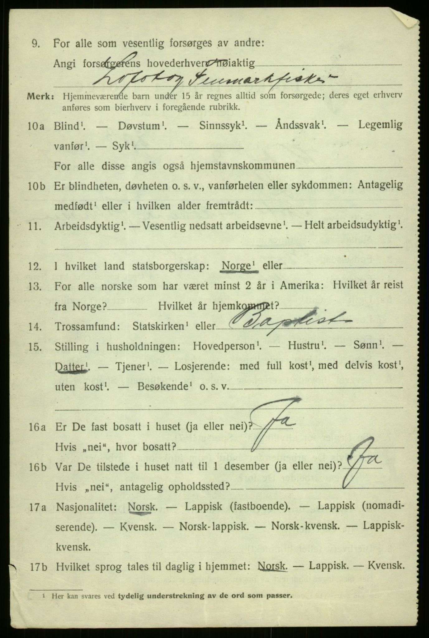 SATØ, 1920 census for Kvæfjord, 1920, p. 1416