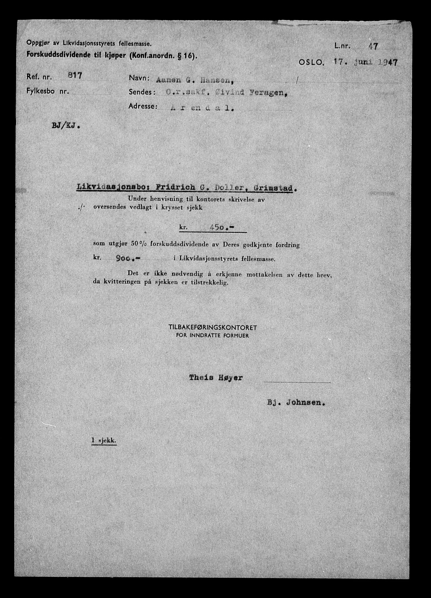 Justisdepartementet, Tilbakeføringskontoret for inndratte formuer, RA/S-1564/H/Hc/Hcd/L0993: --, 1945-1947, p. 251