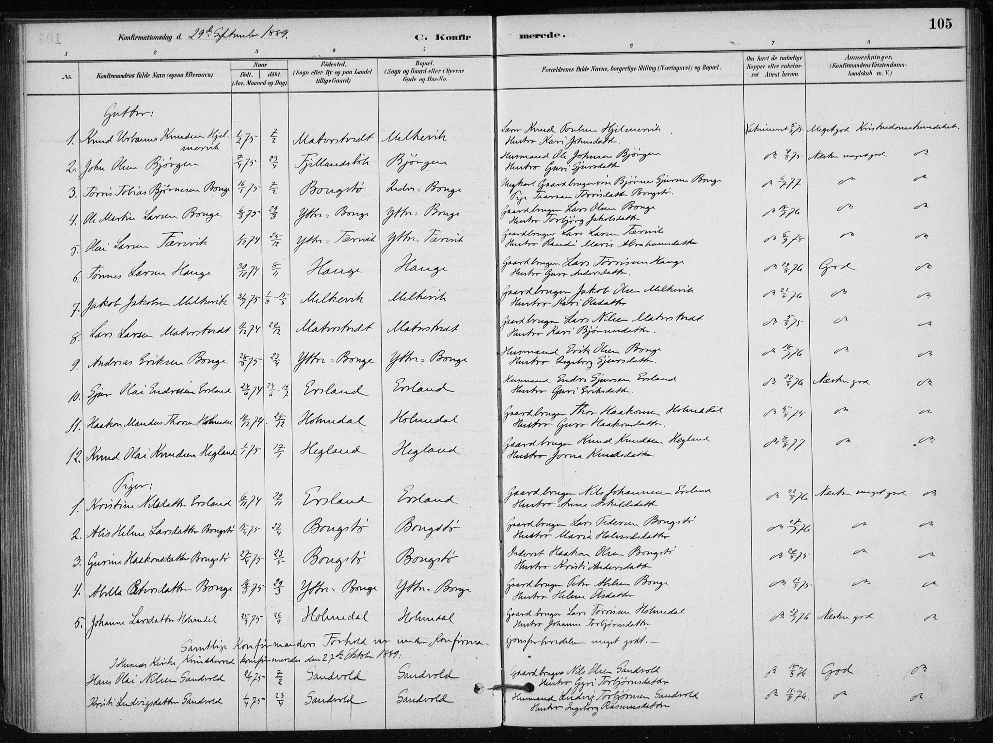 Skånevik sokneprestembete, SAB/A-77801/H/Haa: Parish register (official) no. C  1, 1879-1917, p. 105