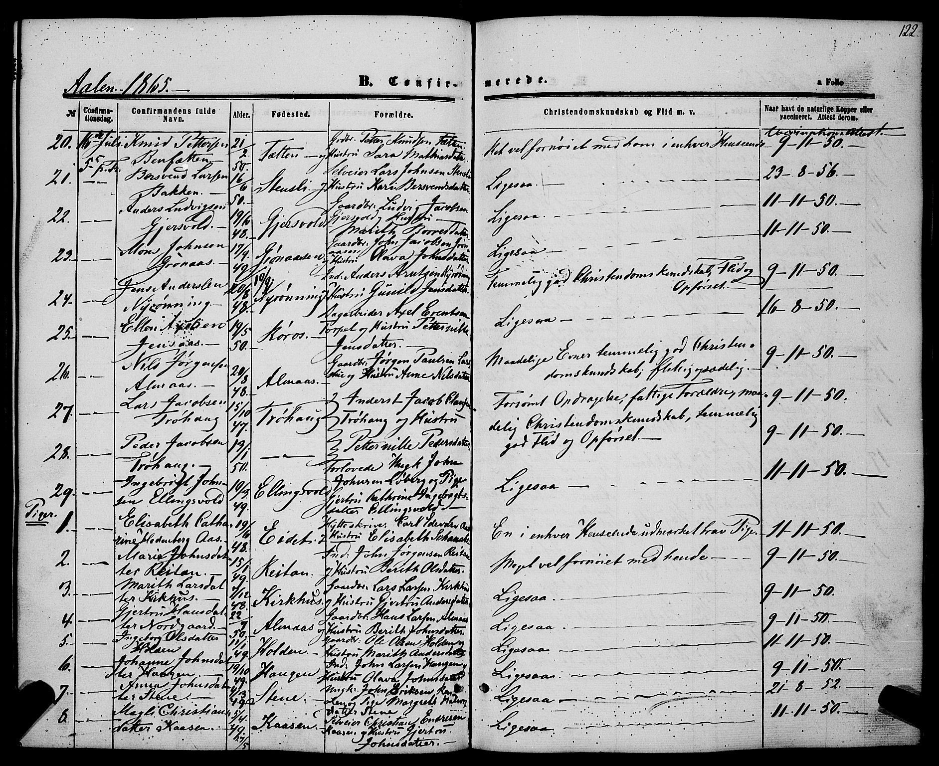 Ministerialprotokoller, klokkerbøker og fødselsregistre - Sør-Trøndelag, SAT/A-1456/685/L0968: Parish register (official) no. 685A07 /3, 1860-1869, p. 122