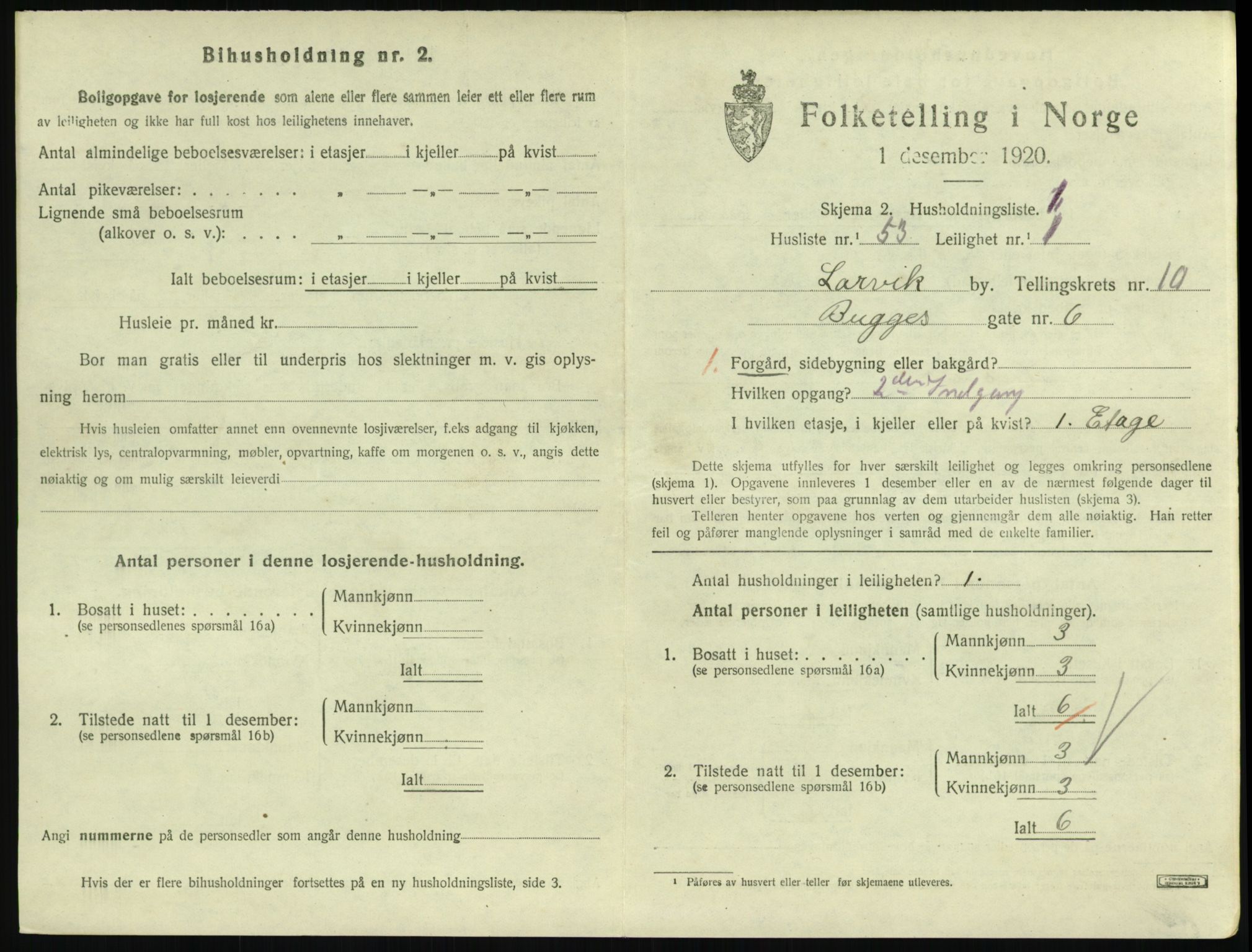 SAKO, 1920 census for Larvik, 1920, p. 7652