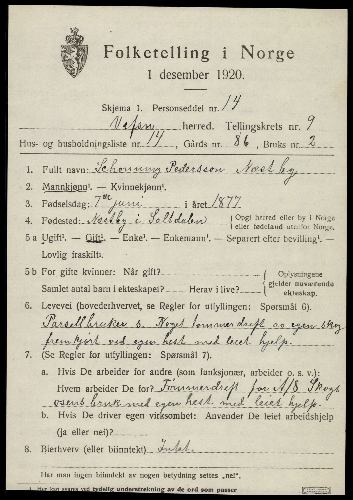 SAT, 1920 census for Vefsn, 1920, p. 5865