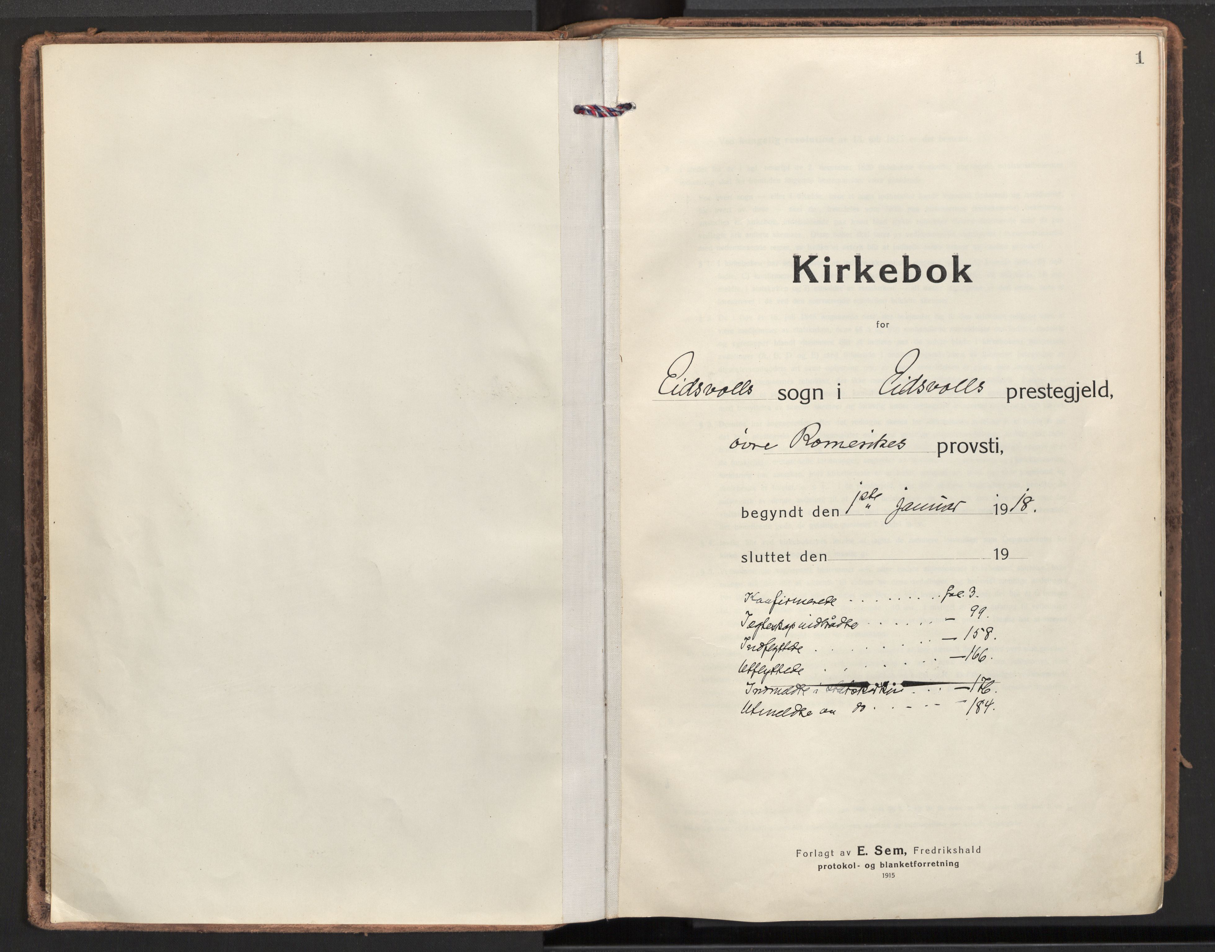 Eidsvoll prestekontor Kirkebøker, AV/SAO-A-10888/F/Fa/L0009: Parish register (official) no. I 9, 1918-1935, p. 1