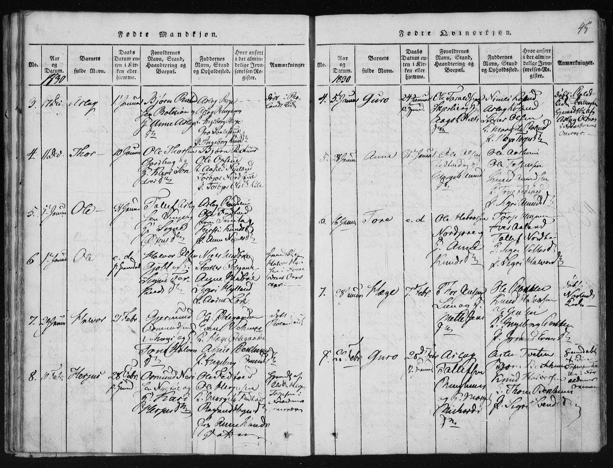 Vinje kirkebøker, SAKO/A-312/F/Fa/L0003: Parish register (official) no. I 3, 1814-1843, p. 45