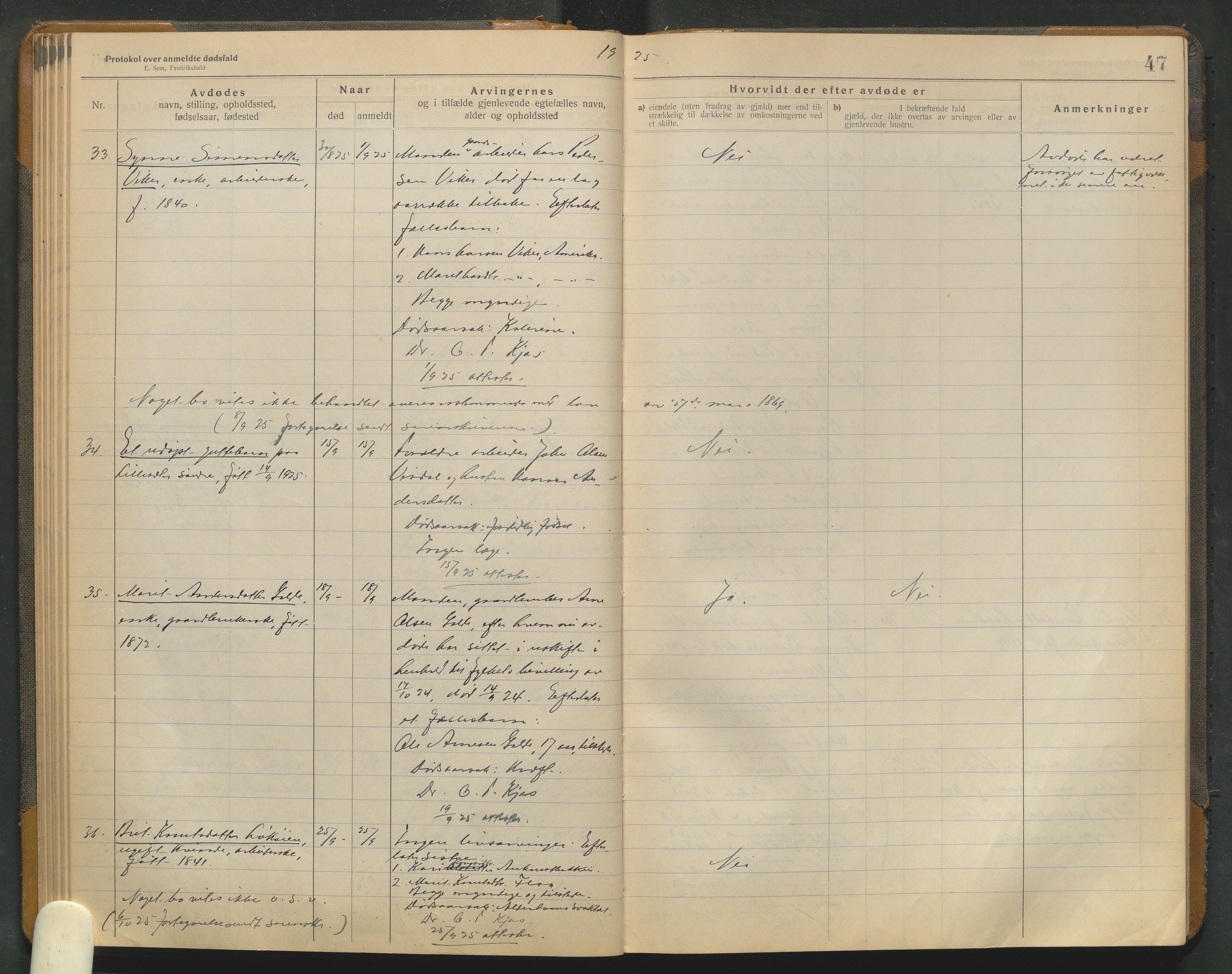Lom lensmannskontor, AV/SAH-PGL-006/H/Ha/Haa/L0001/0004: Dødsfallsprotokoller / Dødsfallsprotokoll, 1922-1937, p. 47