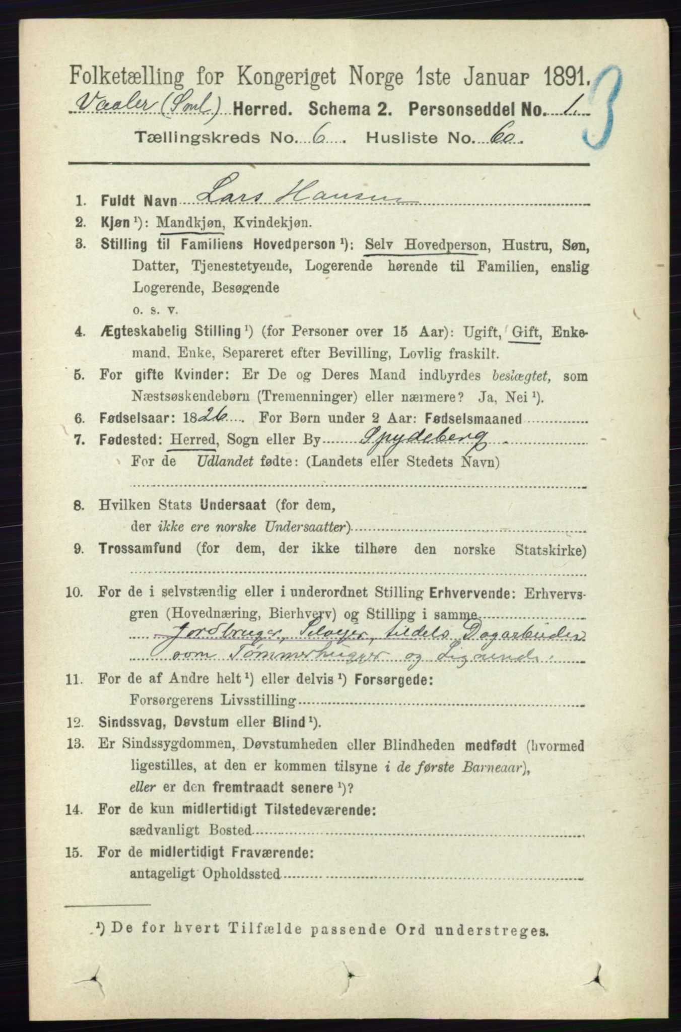 RA, 1891 census for 0137 Våler, 1891, p. 2692