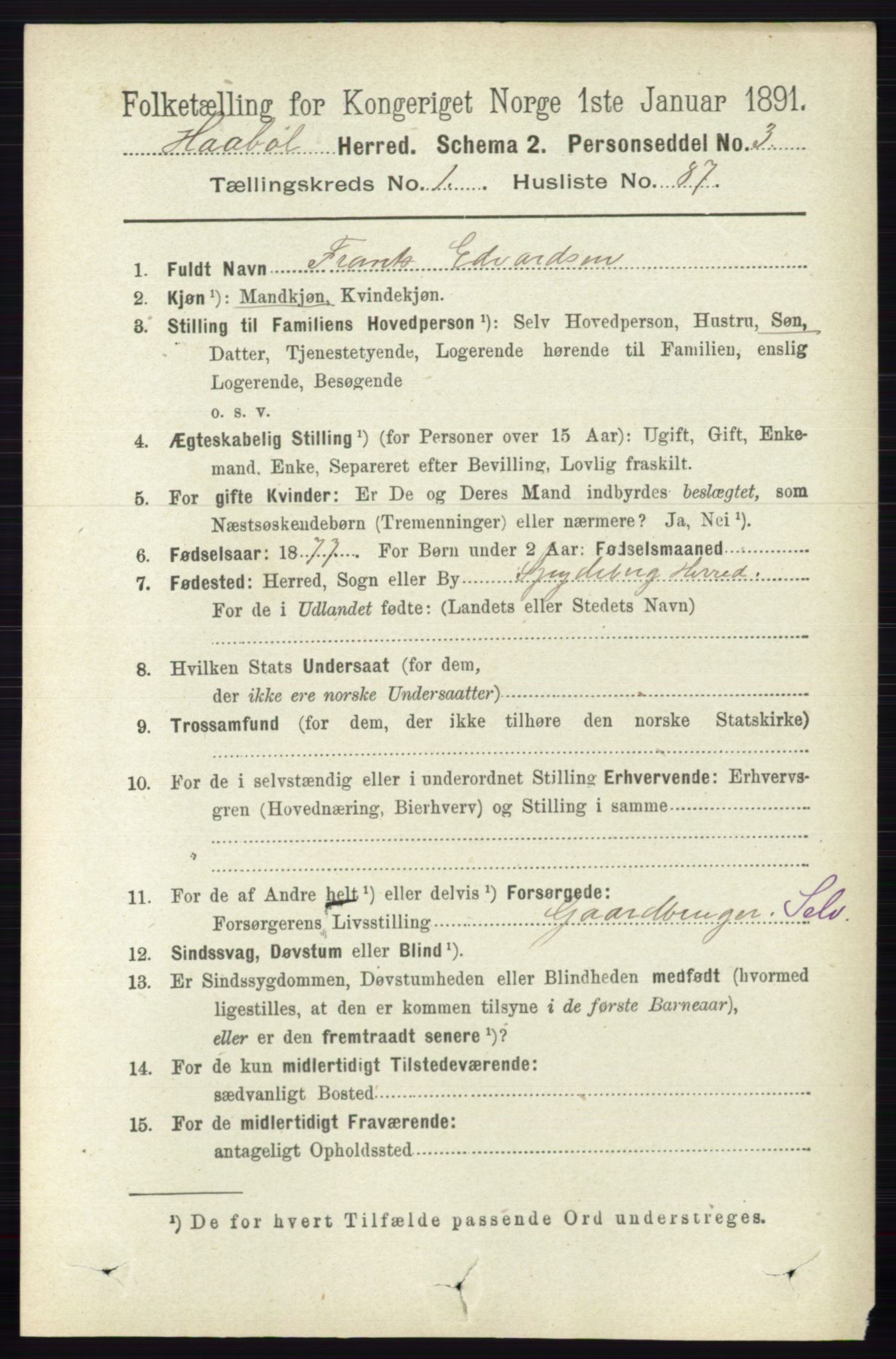 RA, 1891 census for 0138 Hobøl, 1891, p. 678
