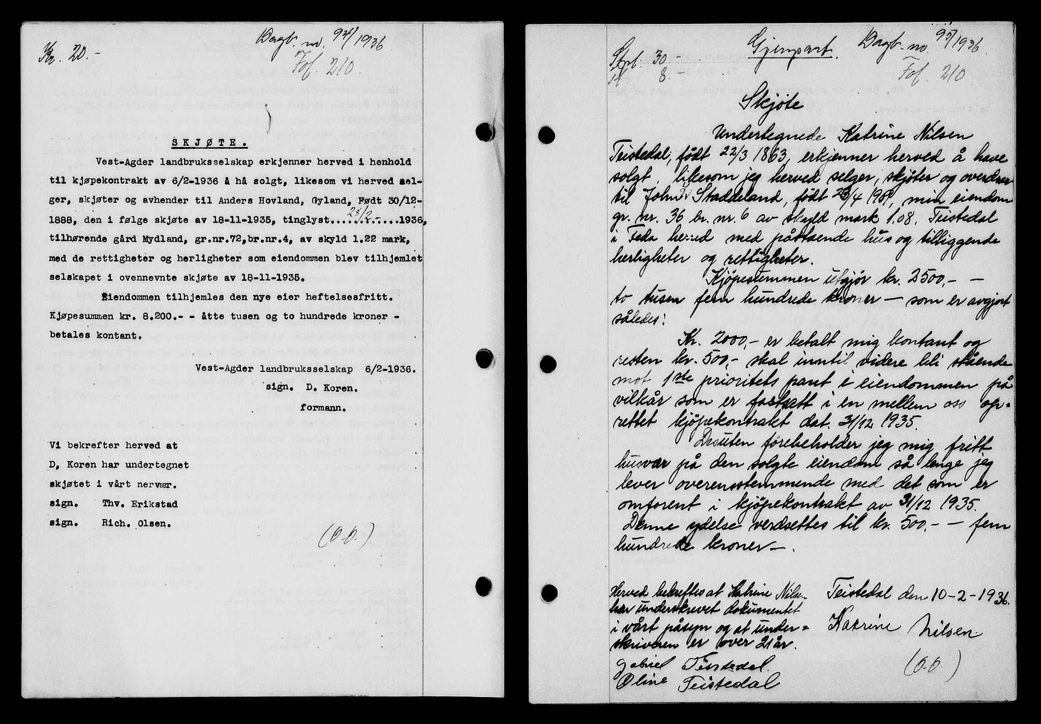 Flekkefjord sorenskriveri, SAK/1221-0001/G/Gb/Gba/L0052: Mortgage book no. 48, 1935-1936, Deed date: 26.02.1936