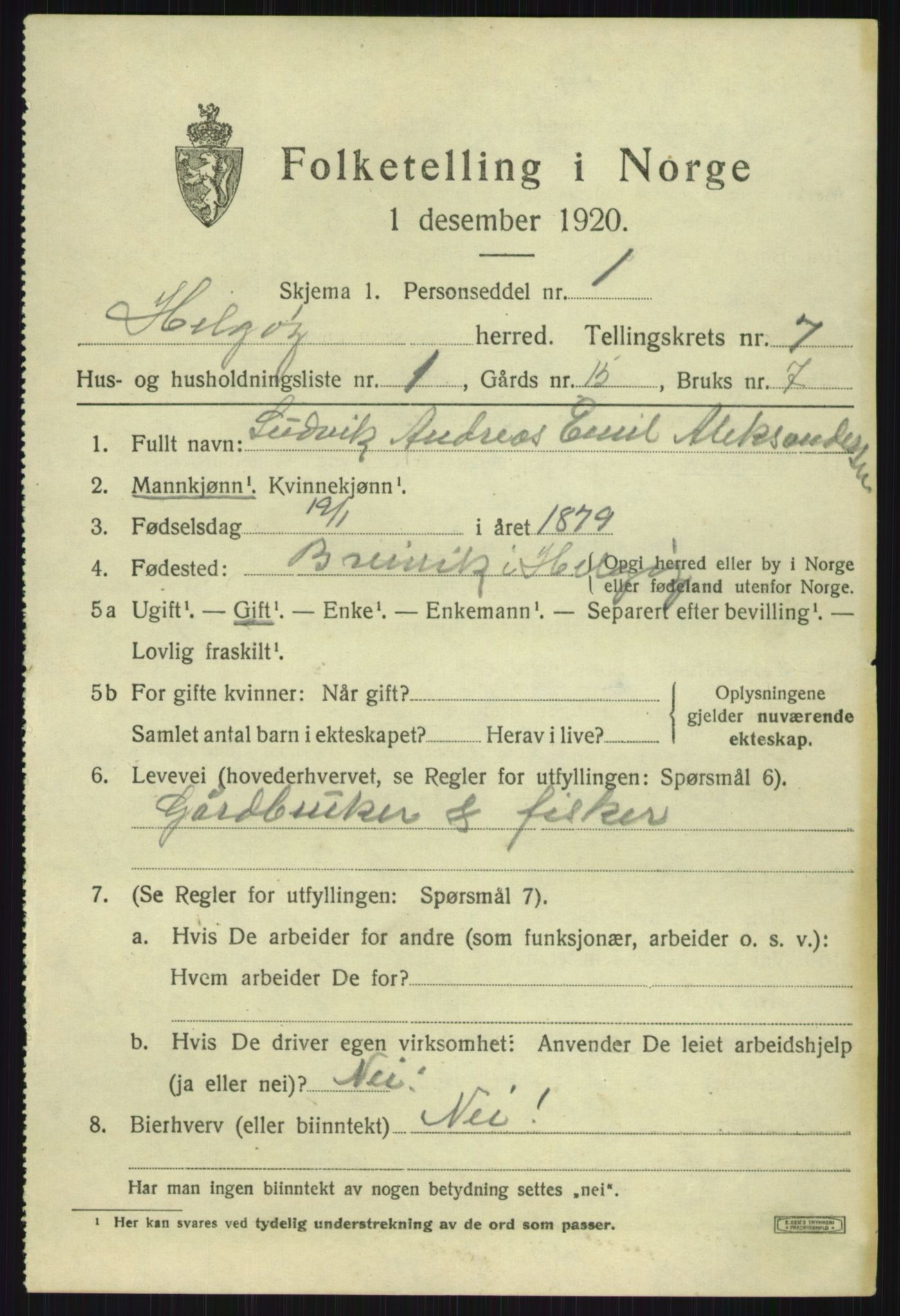 SATØ, 1920 census for Helgøy, 1920, p. 2535