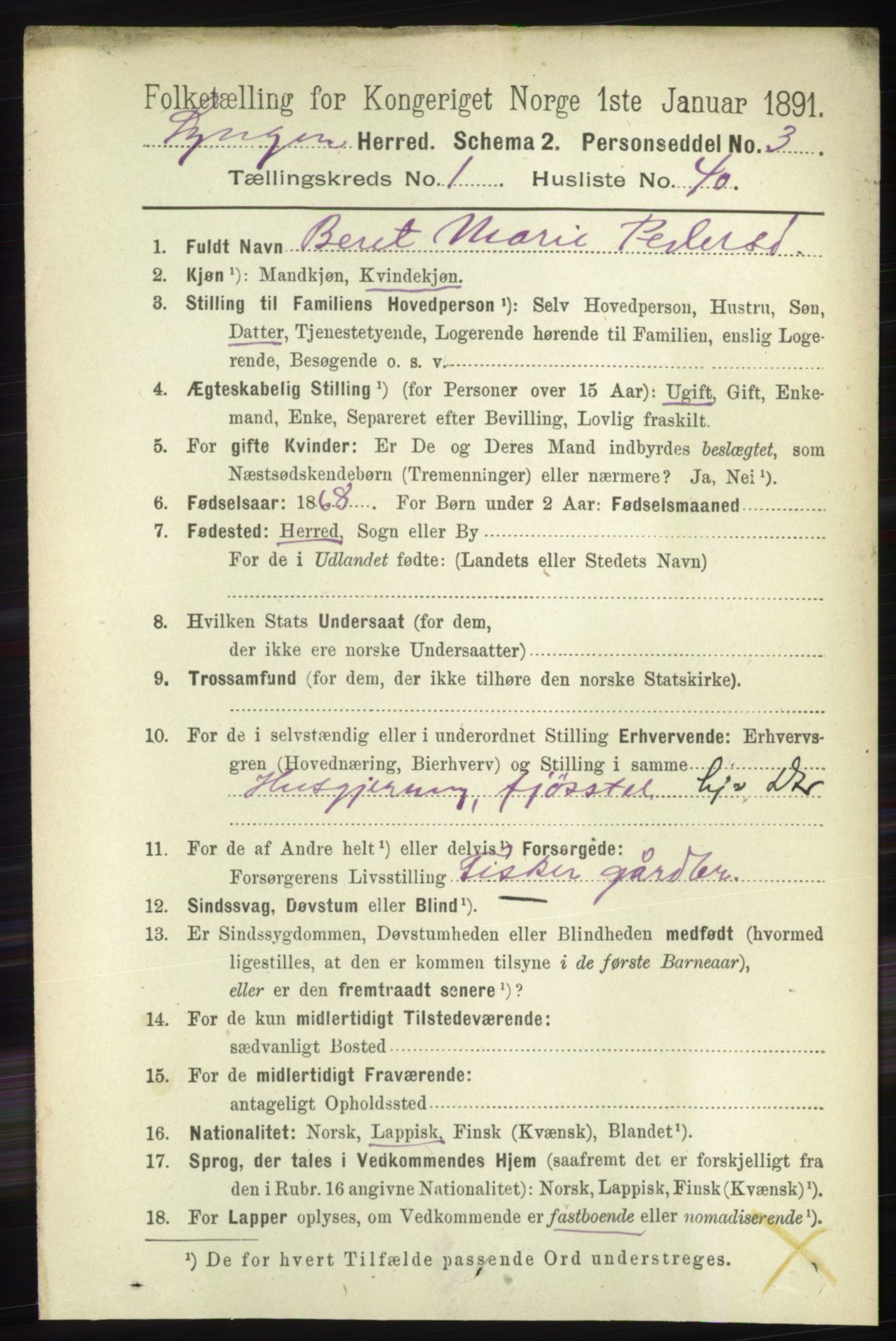 RA, 1891 census for 1938 Lyngen, 1891, p. 541