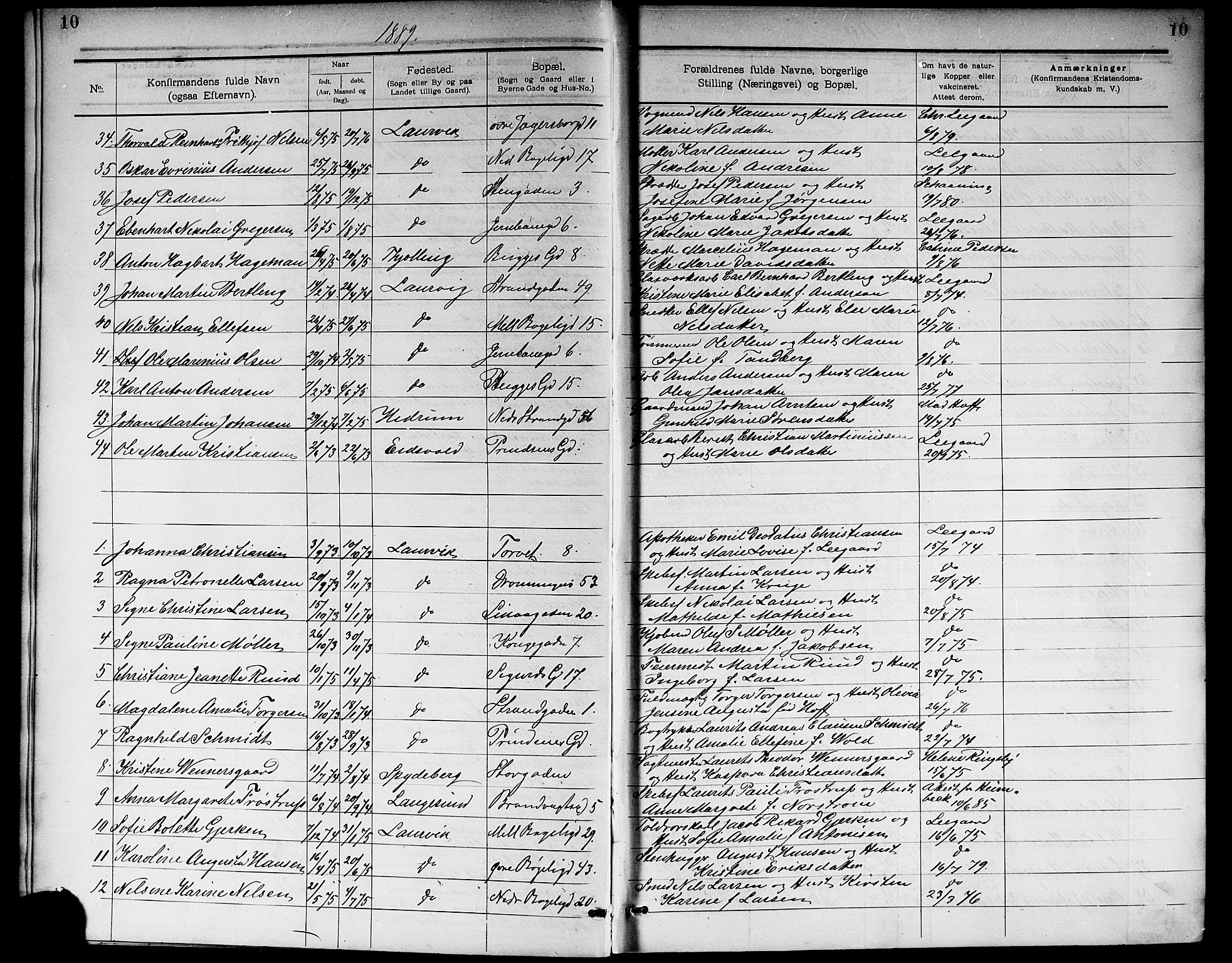 Larvik kirkebøker, AV/SAKO-A-352/G/Ga/L0006: Parish register (copy) no. I 6, 1888-1917, p. 10