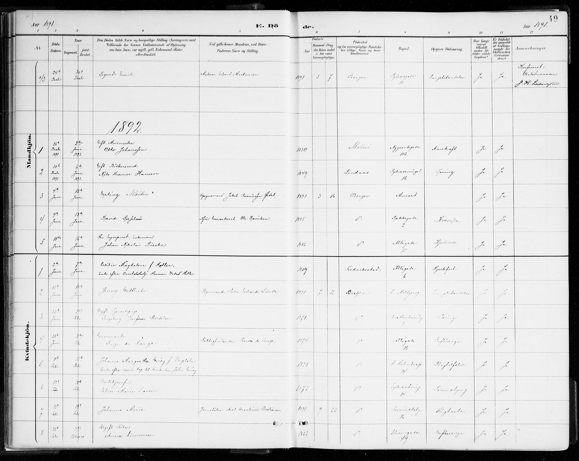 Johanneskirken sokneprestembete, SAB/A-76001/H/Haa/L0019: Parish register (official) no. E 1, 1885-1915, p. 49