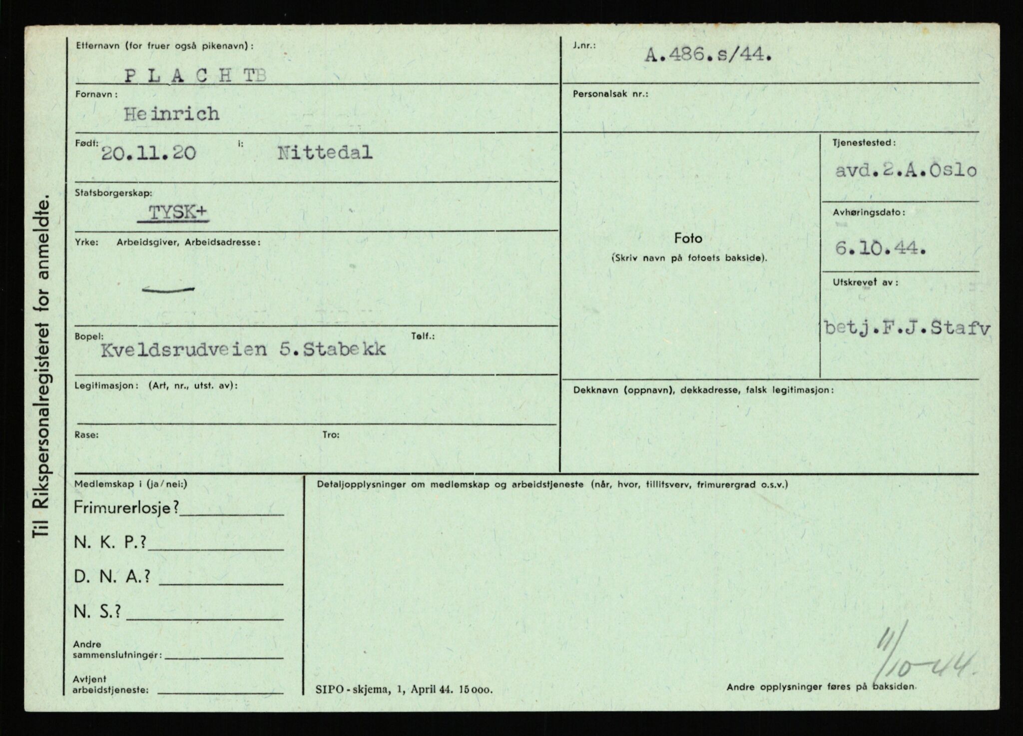 Statspolitiet - Hovedkontoret / Osloavdelingen, AV/RA-S-1329/C/Ca/L0012: Oanæs - Quistgaard	, 1943-1945, p. 4529
