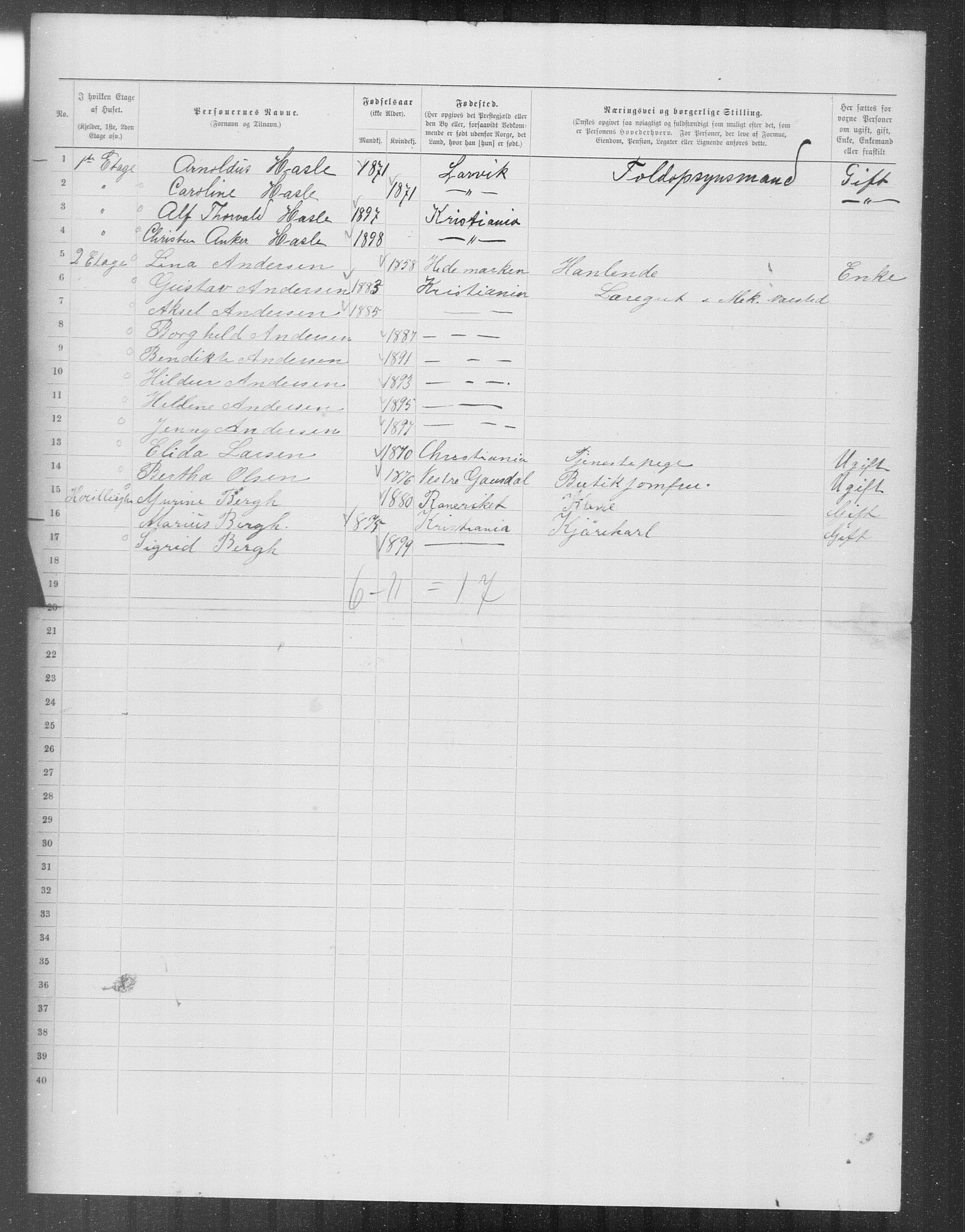 OBA, Municipal Census 1899 for Kristiania, 1899, p. 12696