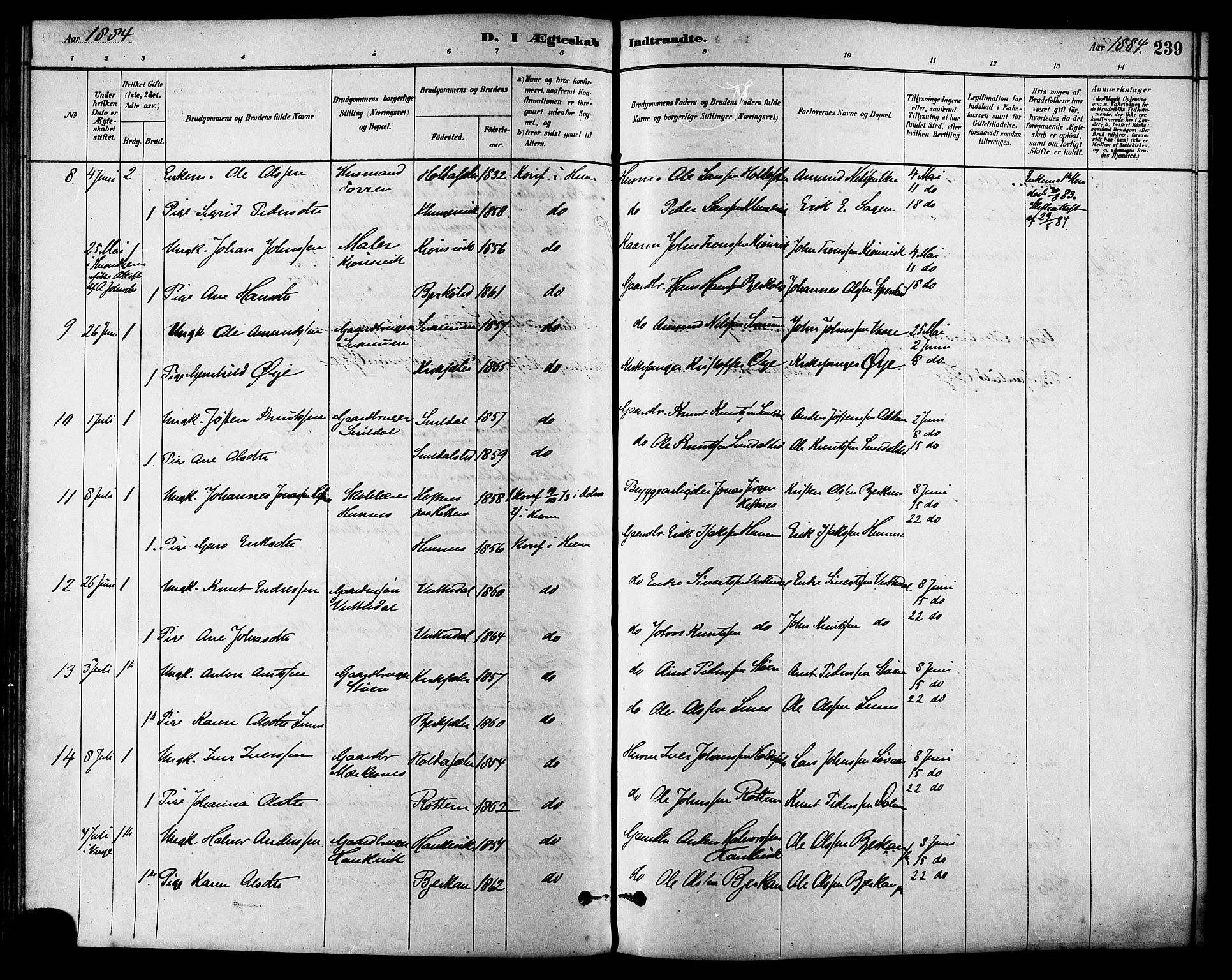 Ministerialprotokoller, klokkerbøker og fødselsregistre - Sør-Trøndelag, AV/SAT-A-1456/630/L0496: Parish register (official) no. 630A09, 1879-1895, p. 239