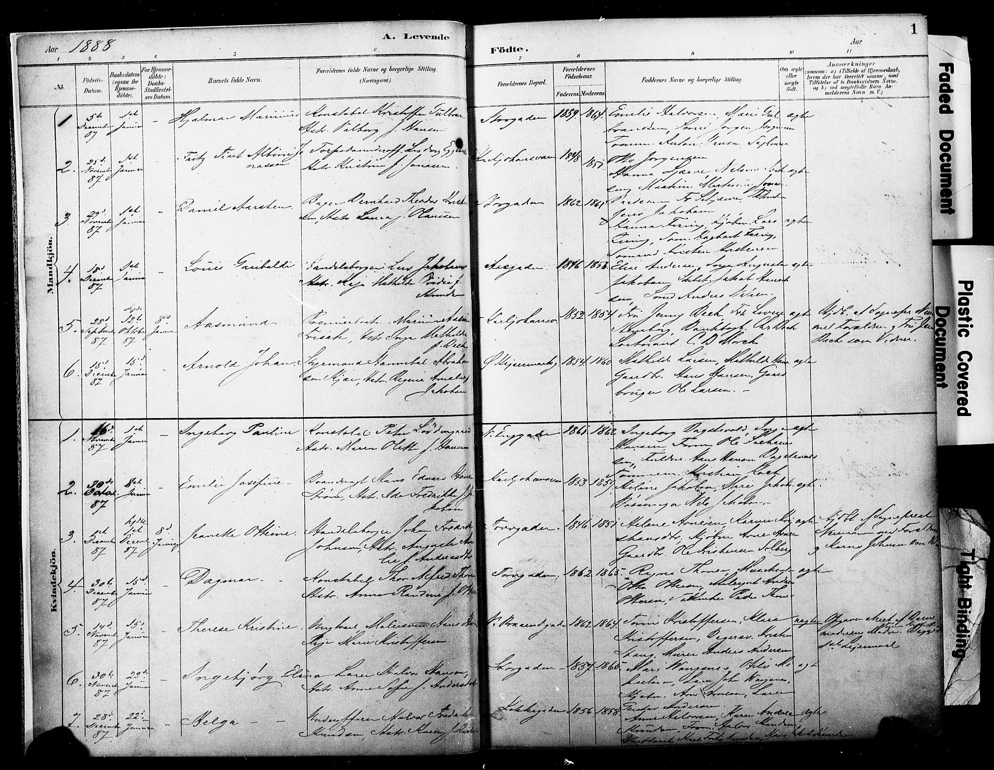 Horten kirkebøker, AV/SAKO-A-348/F/Fa/L0004: Parish register (official) no. 4, 1888-1895, p. 1