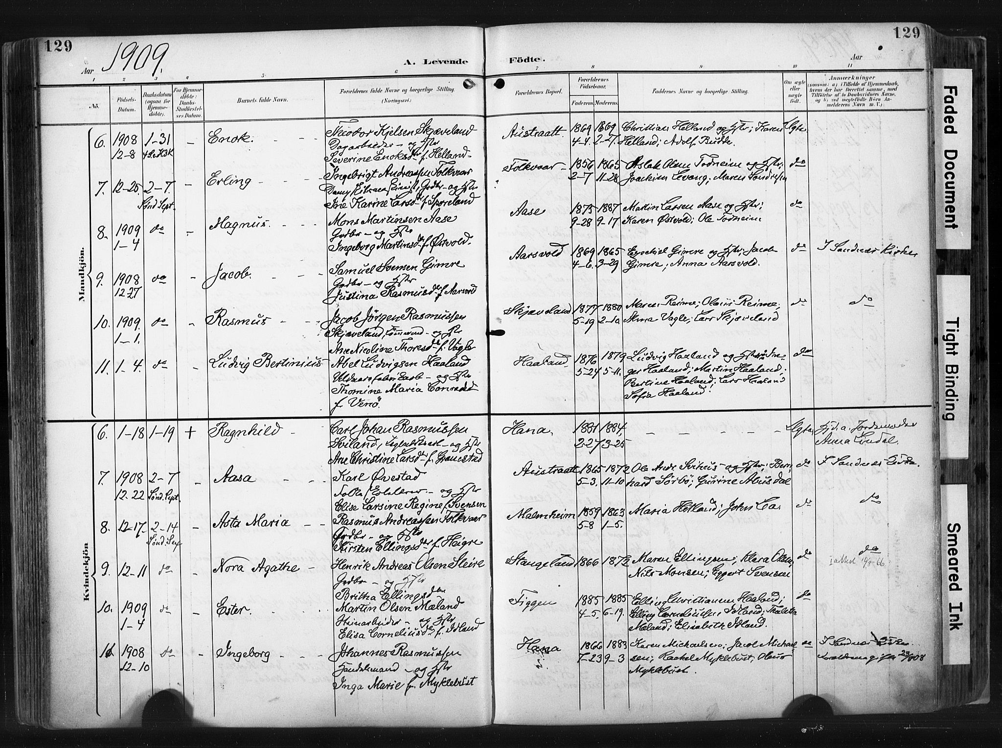 Høyland sokneprestkontor, AV/SAST-A-101799/001/30BA/L0015: Parish register (official) no. A 14, 1899-1911, p. 129