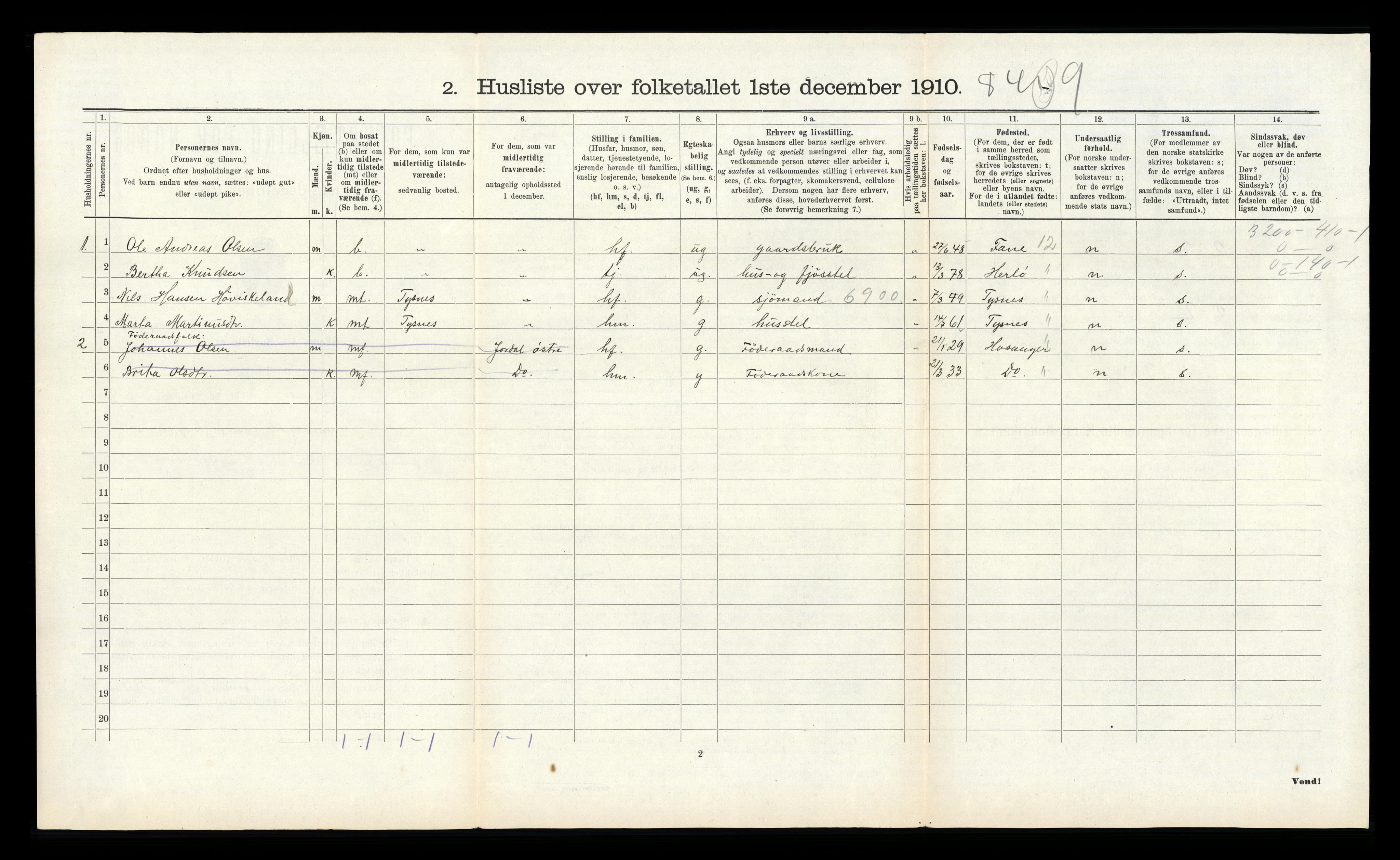 RA, 1910 census for Åsane, 1910, p. 464