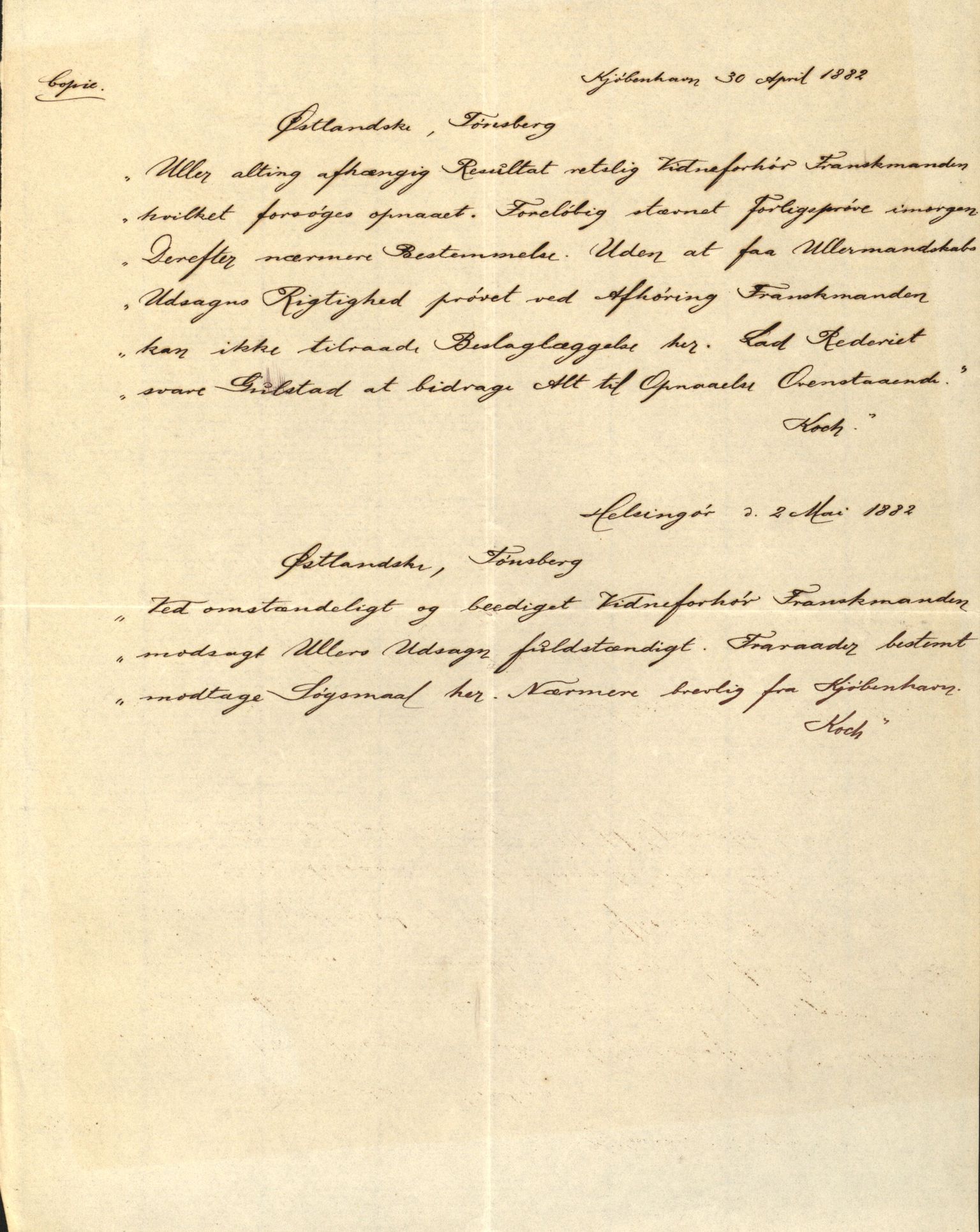 Pa 63 - Østlandske skibsassuranceforening, VEMU/A-1079/G/Ga/L0014/0011: Havaridokumenter / Agra, Anna, Jorsalfarer, Alfen, Uller, Solon, 1882, p. 74