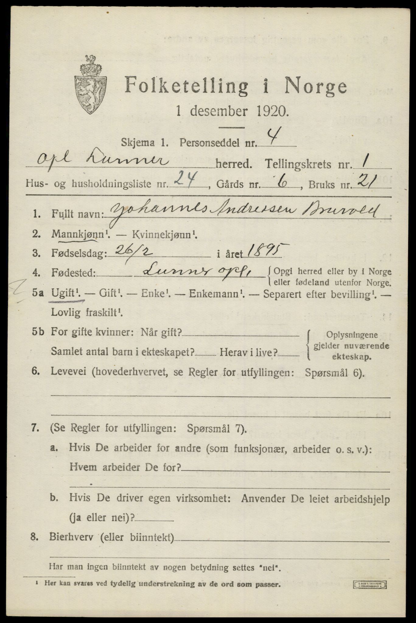 SAH, 1920 census for Lunner, 1920, p. 1917