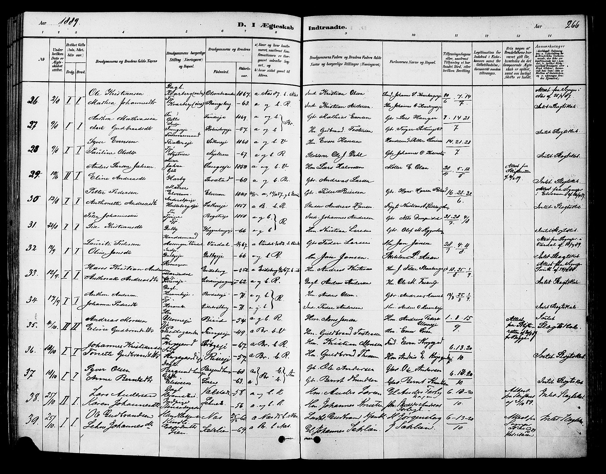 Ringsaker prestekontor, AV/SAH-PREST-014/K/Ka/L0012: Parish register (official) no. 12, 1879-1890, p. 266