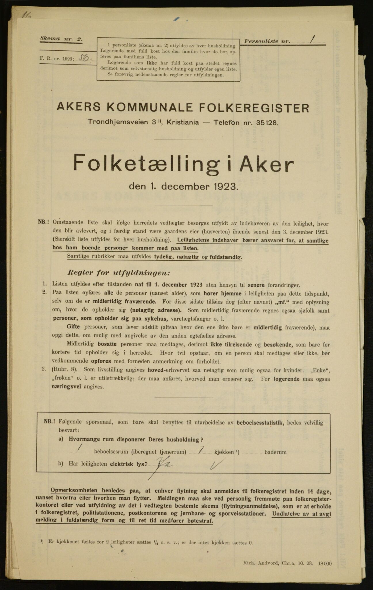 , Municipal Census 1923 for Aker, 1923, p. 7783