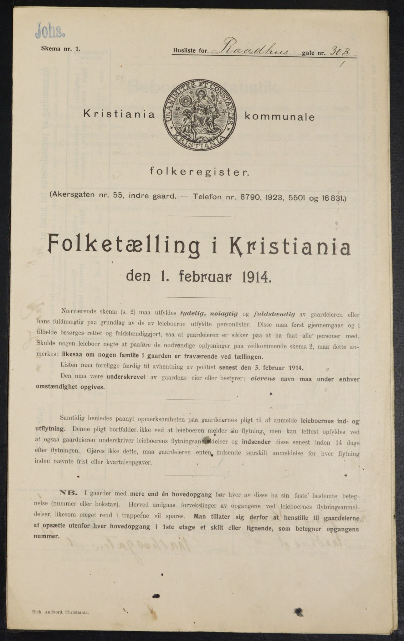 OBA, Municipal Census 1914 for Kristiania, 1914, p. 86253