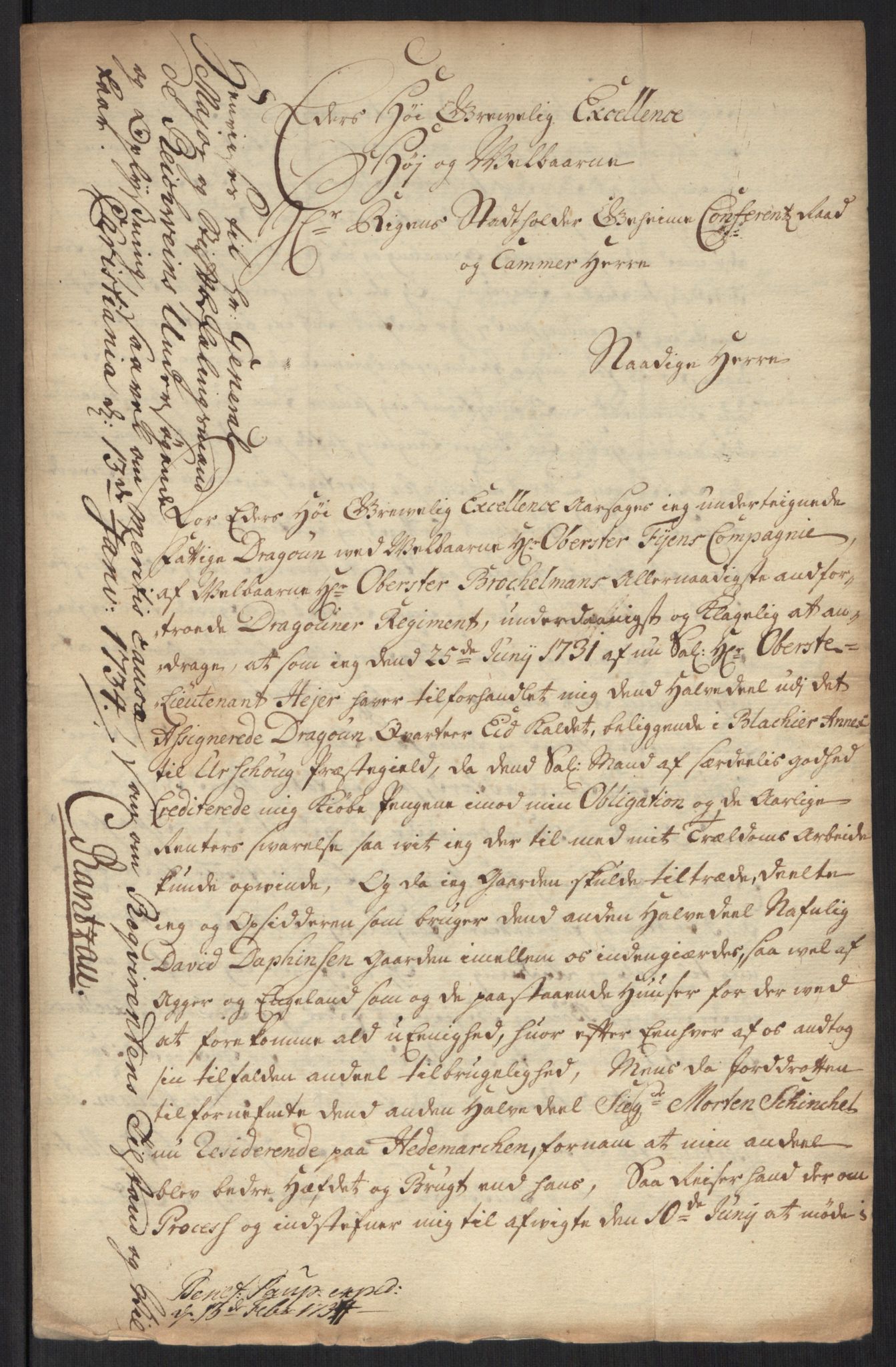 Stattholderembetet 1572-1771, AV/RA-EA-2870/Ef/L0107: Brev fra embetsmenn og andre, 1733-1734, p. 157