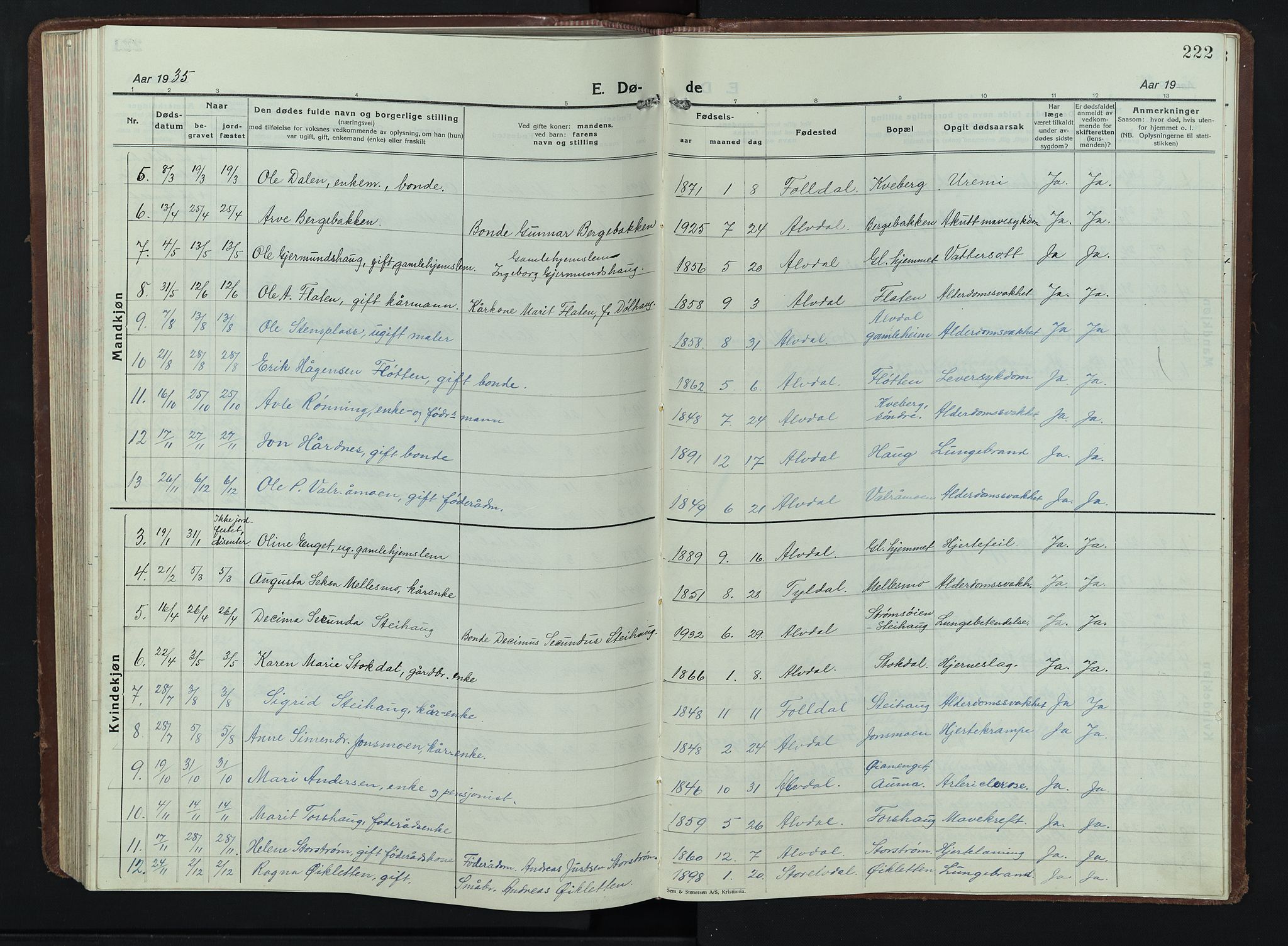 Alvdal prestekontor, AV/SAH-PREST-060/H/Ha/Hab/L0007: Parish register (copy) no. 7, 1924-1945, p. 222