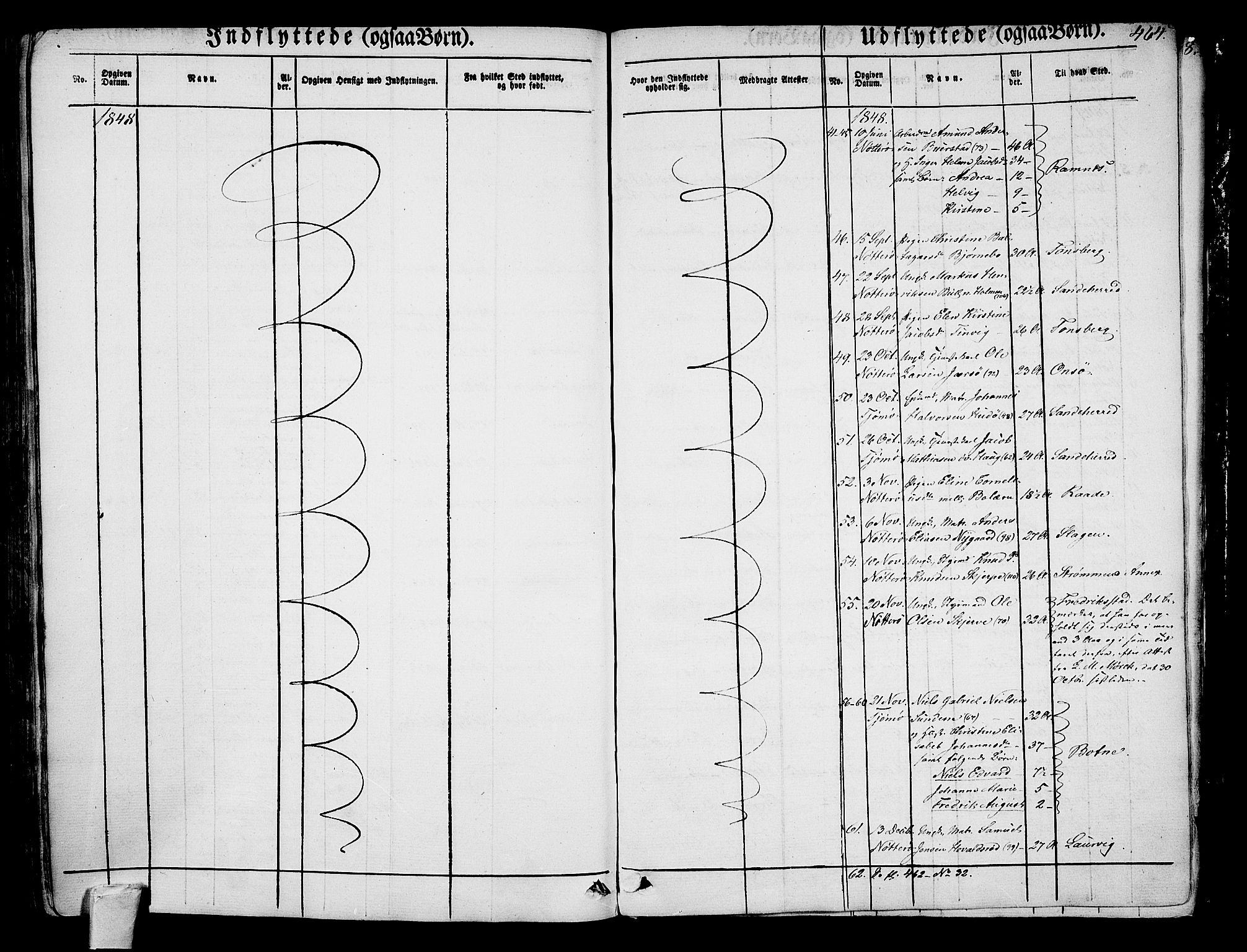 Nøtterøy kirkebøker, AV/SAKO-A-354/G/Ga/L0001: Parish register (copy) no. I 1, 1844-1859, p. 464