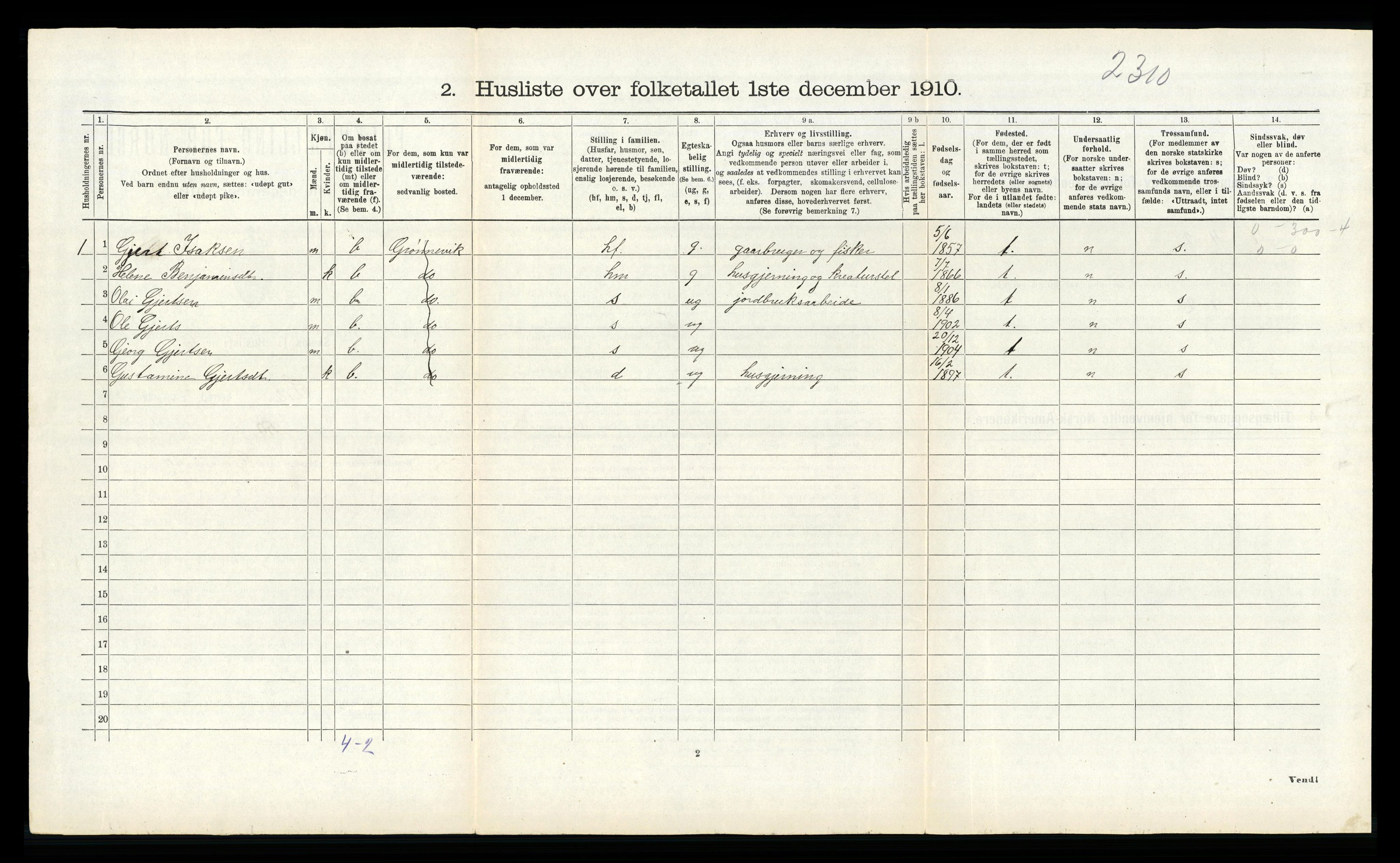 RA, 1910 census for Solund, 1910, p. 486