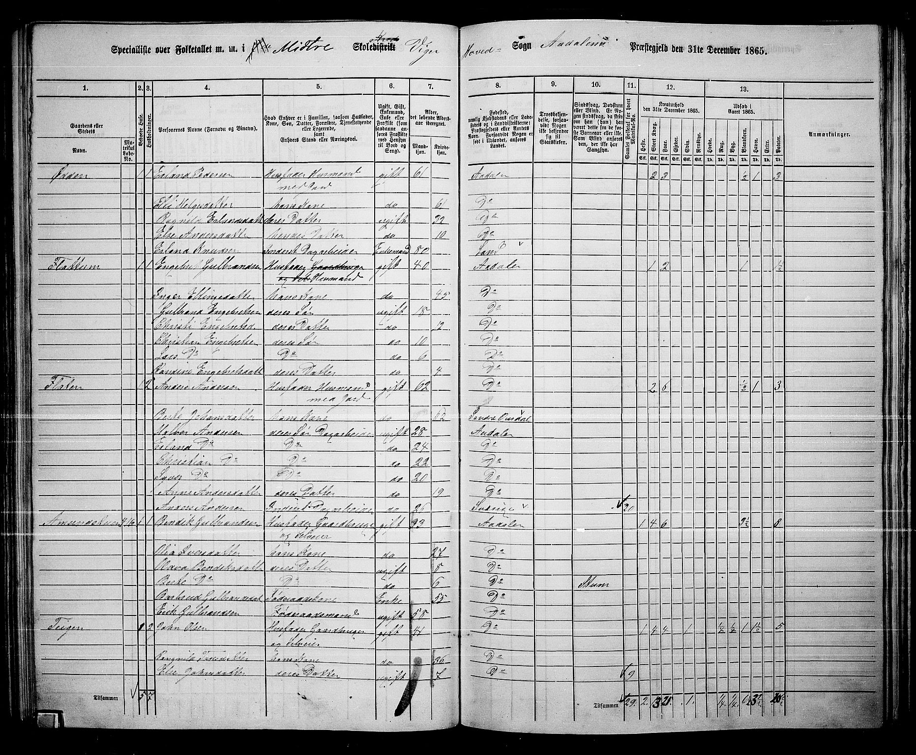 RA, 1865 census for Ådal, 1865, p. 73