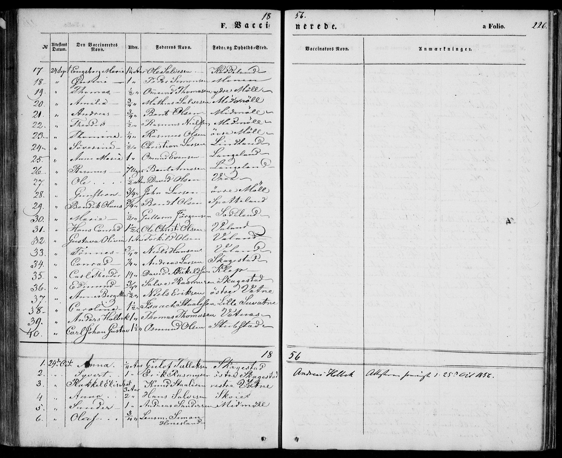 Holum sokneprestkontor, AV/SAK-1111-0022/F/Fa/Faa/L0005: Parish register (official) no. A 5, 1850-1864, p. 226