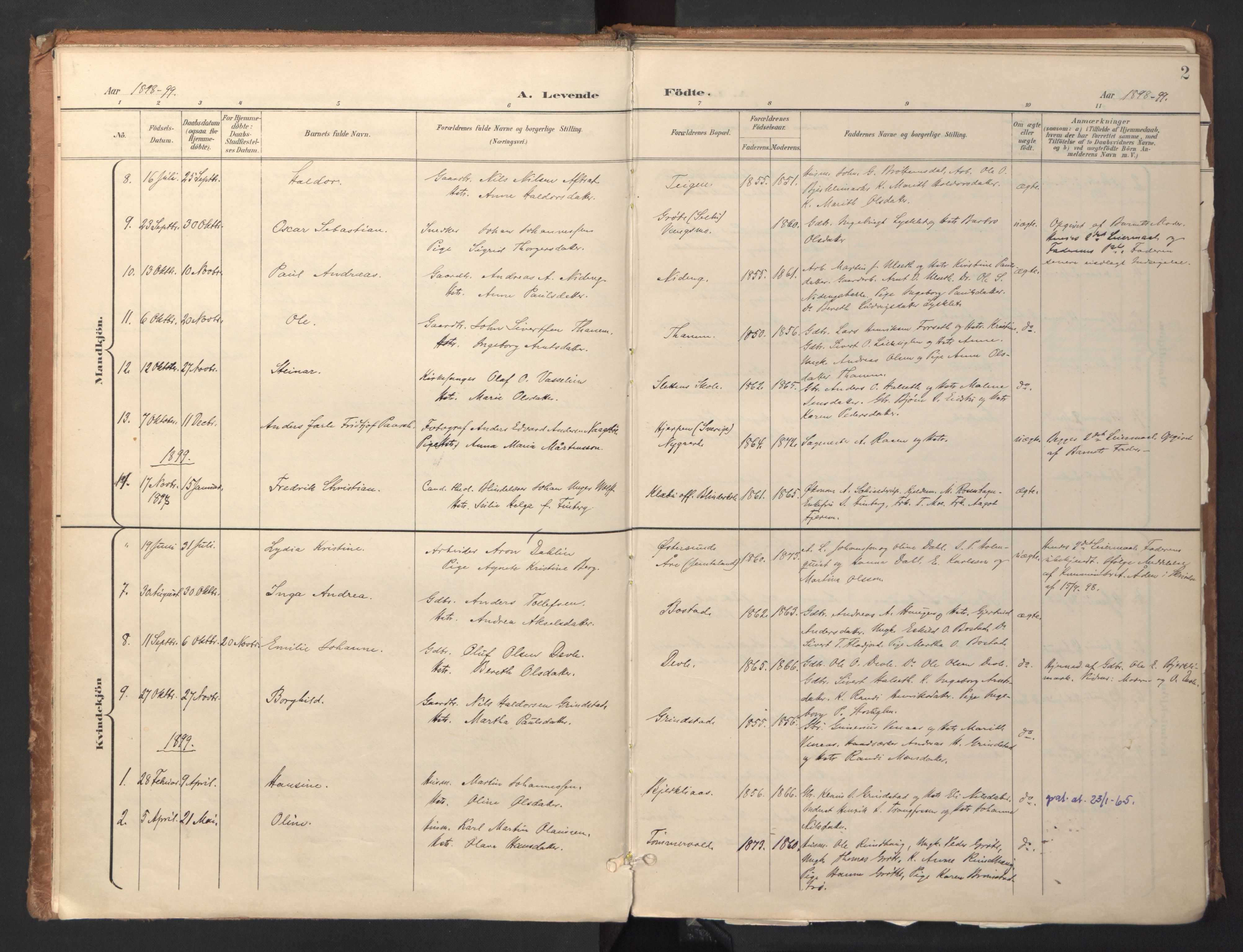 Ministerialprotokoller, klokkerbøker og fødselsregistre - Sør-Trøndelag, SAT/A-1456/618/L0448: Parish register (official) no. 618A11, 1898-1916, p. 2