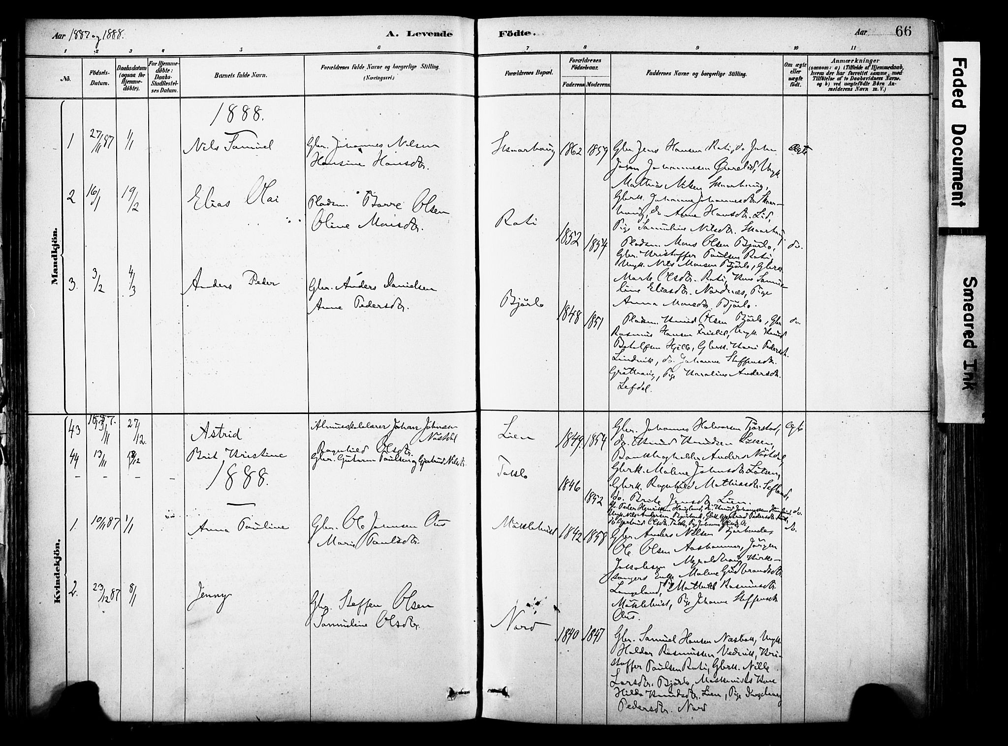 Eid sokneprestembete, SAB/A-82301/H/Haa/Haab/L0001: Parish register (official) no. B 1, 1879-1906, p. 66